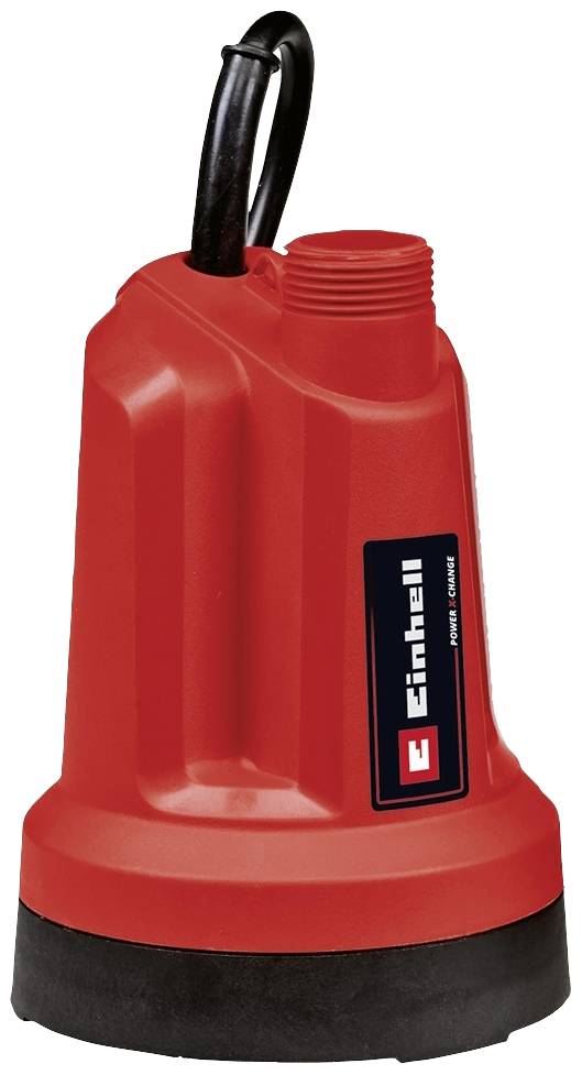 Eine rote Tauchpumpe mit einem schwarzen Kabel, geeignet für das Abpumpen von Wasser in Kellern oder Teichen.