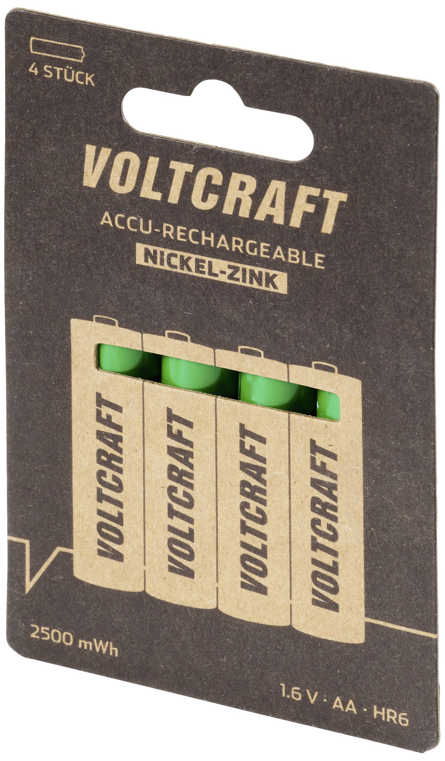 'Voltcraft' Nickel-Zink-Akkus (4 Stück), 2500 mWh, 1,6V AA HR6, in Verpackung.