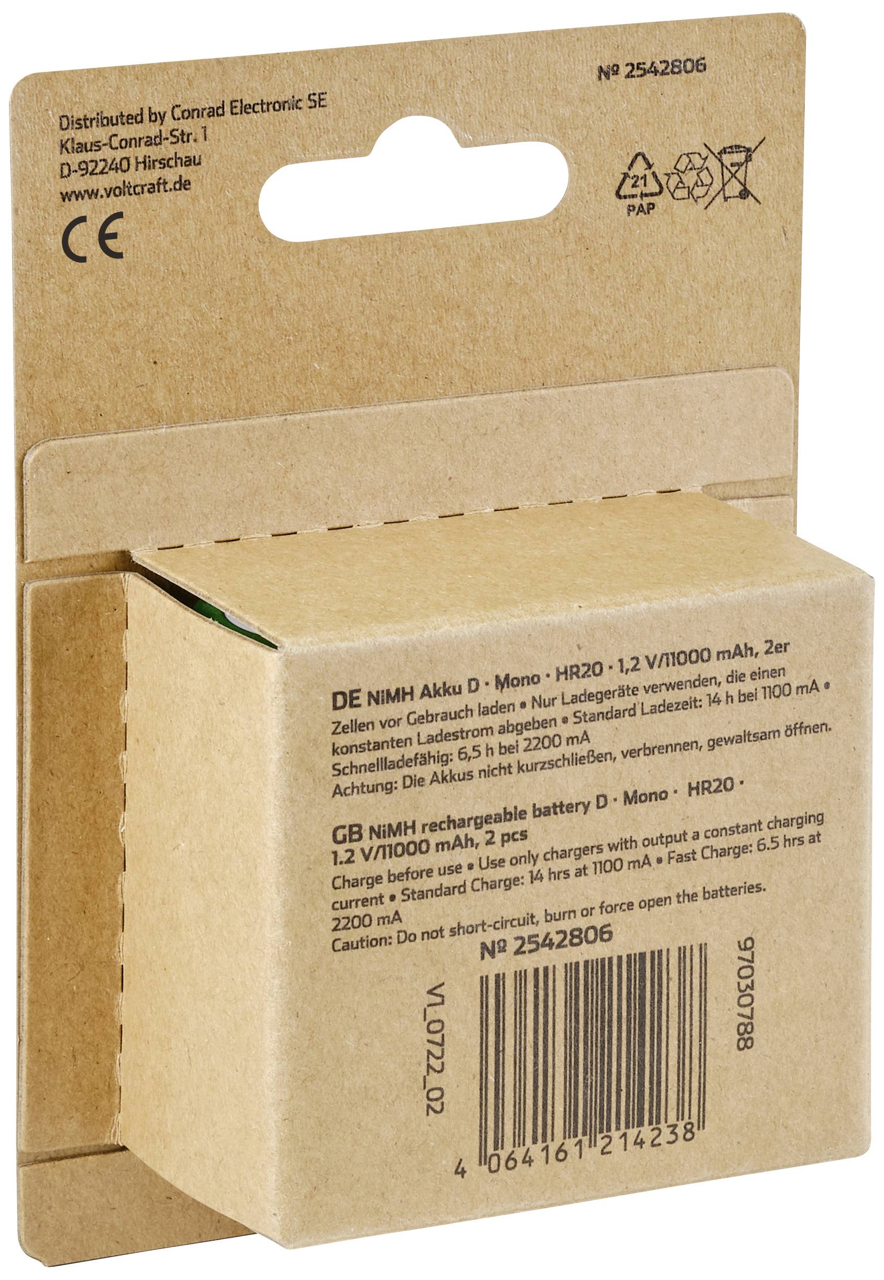 VOLTCRAFT HR20 Mono (D)-Akku NiMH 11000 mAh 1.2V 2St.