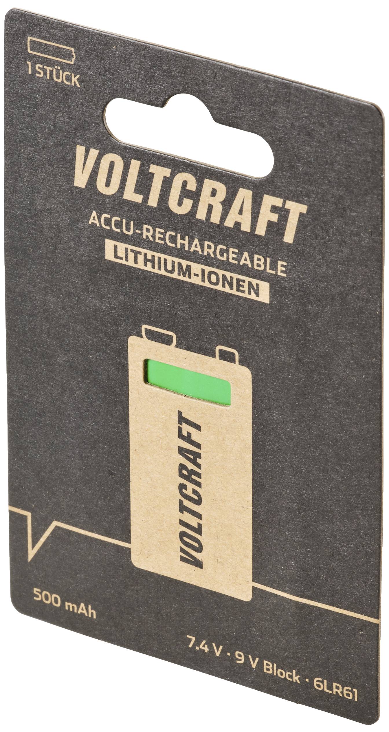 VOLTCRAFT 6LR61 9V Block-Akku Li-Ion 500 mAh 7.4V 1St.