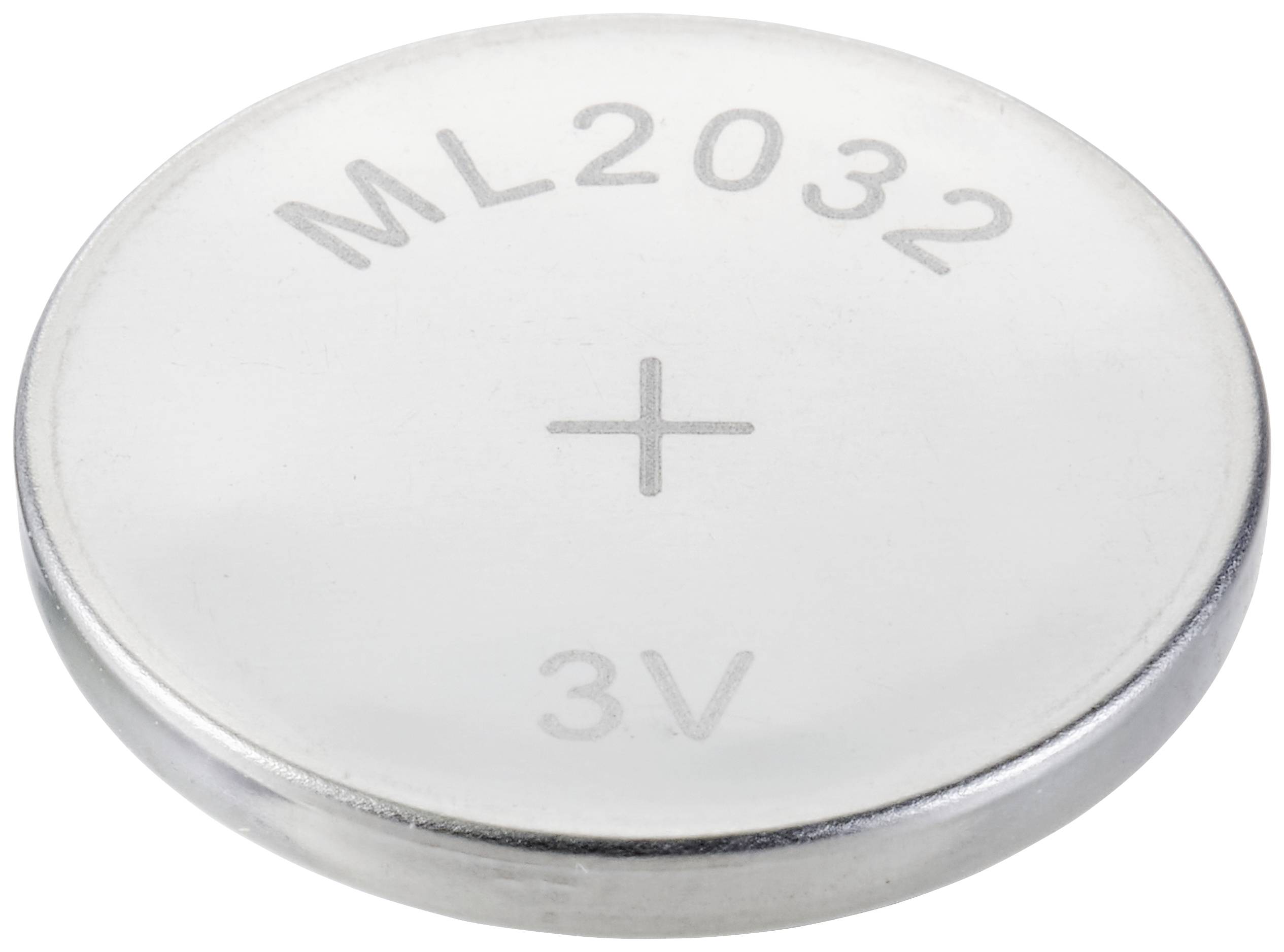 Runde Knopfzellenbatterie mit der Aufschrift 'ML2032 3V' auf der Oberseite. Hauptsächlich verwendet in kleinen elektronischen Geräten.