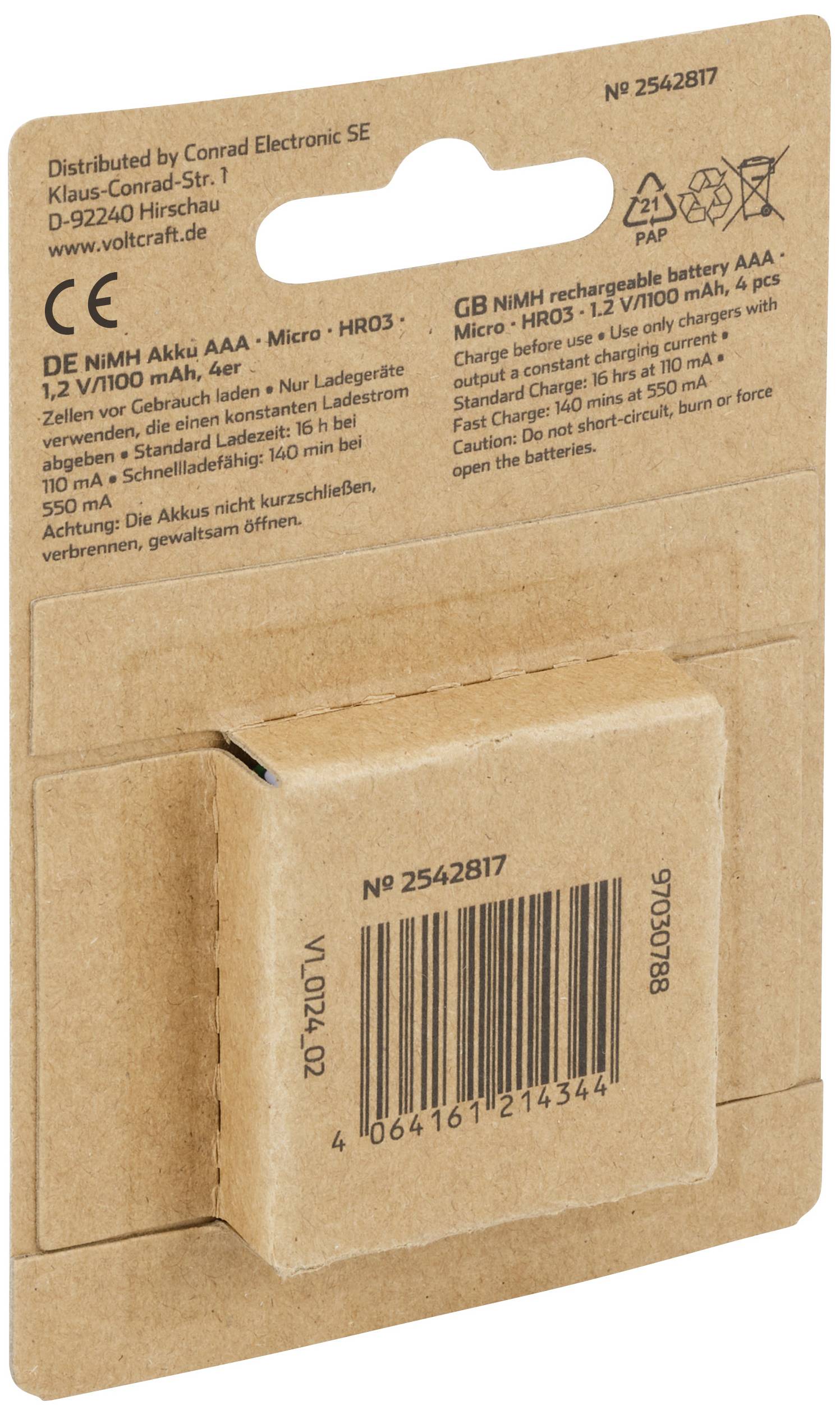 VOLTCRAFT HR03 Micro (AAA)-Akku NiMH 1100 mAh 1.2V 4St.