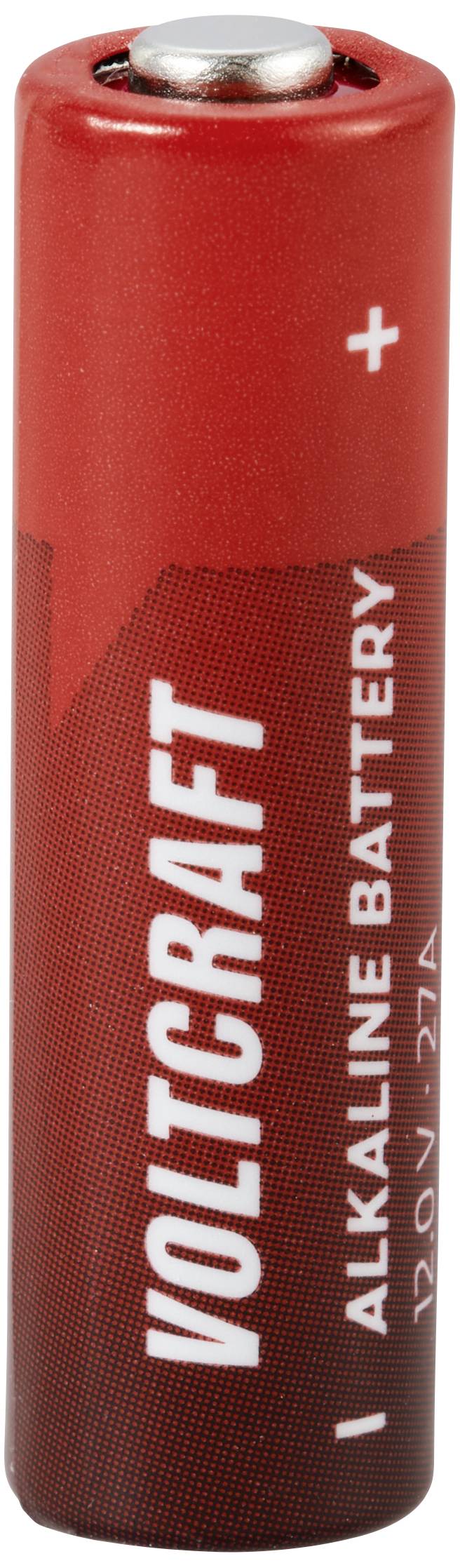 Rote Voltkraft Alkaline-Batterie mit der Aufschrift 'VOLCRAFT', 1,2 Volt Typ V27A.