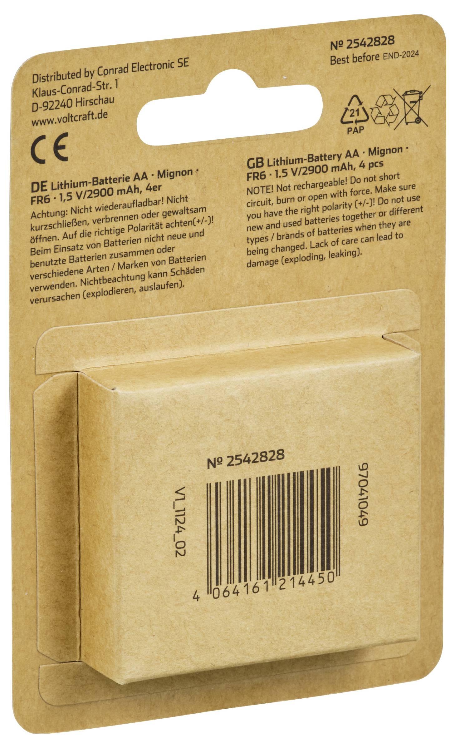 VOLTCRAFT Extreme Power FR6 Mignon (AA)-Batterie Lithium 2900 mAh 1.5V 4St.