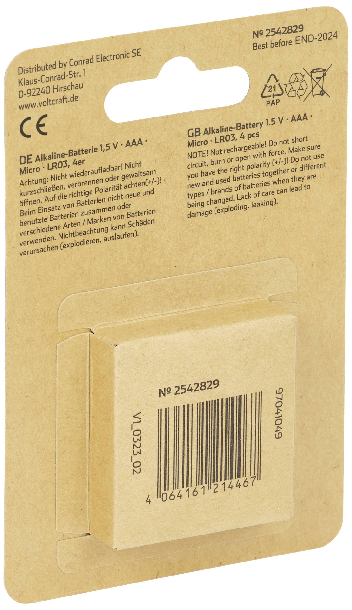 VOLTCRAFT Industrial LR03 Micro (AAA)-Batterie Alkali-Mangan 1350 mAh 1.5V 4St.