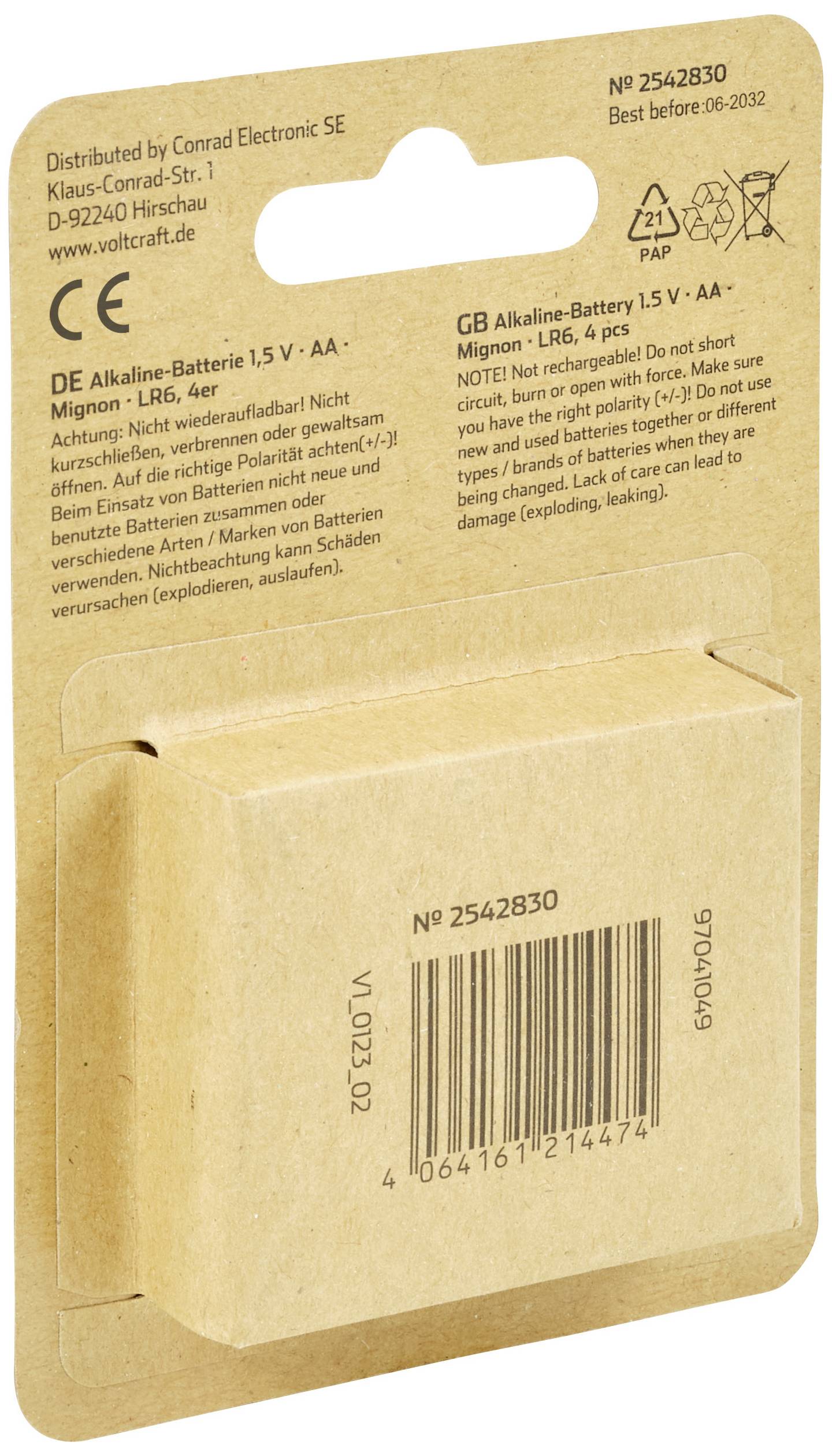 VOLTCRAFT Industrial LR6 Mignon (AA)-Batterie Alkali-Mangan 3000 mAh 1.5V 4St.