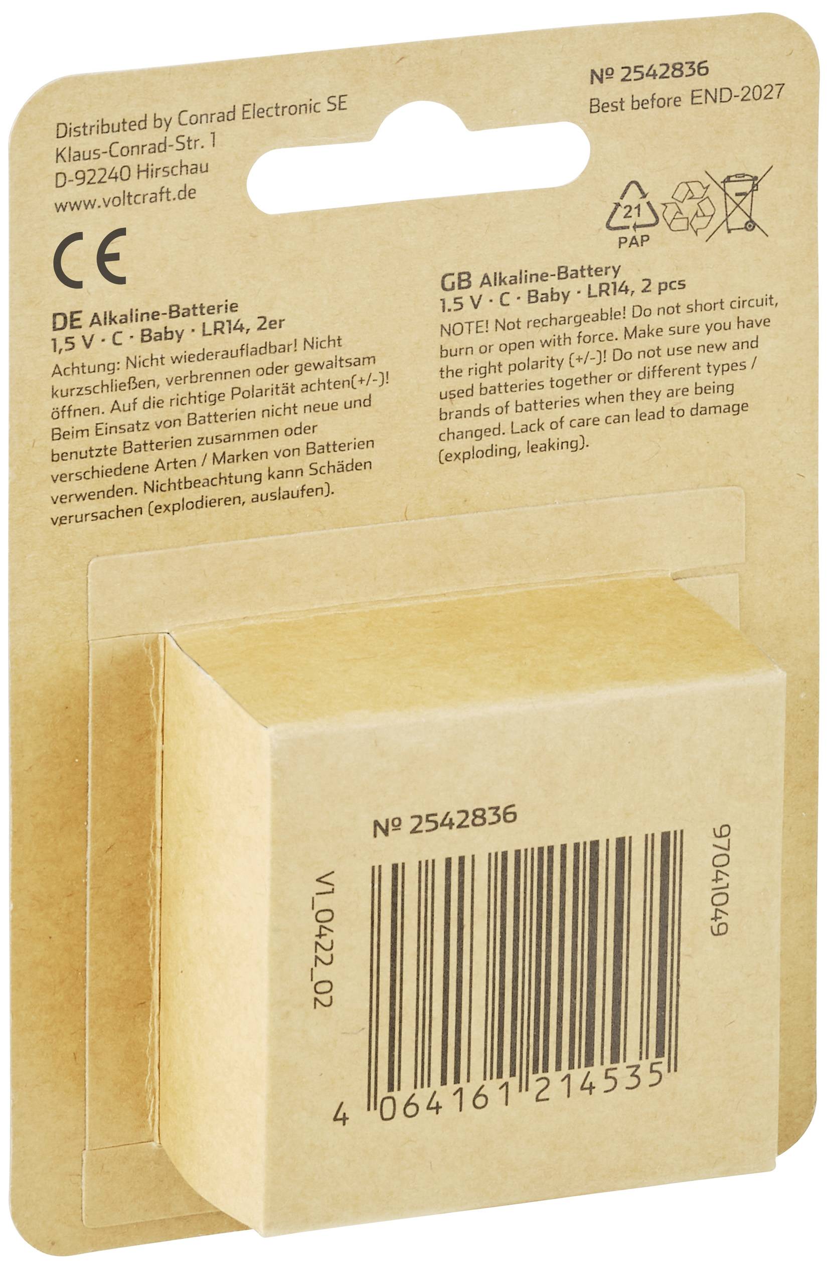 VOLTCRAFT Industrial LR14 Baby (C)-Batterie Alkali-Mangan 7500 mAh 1.5V 2St.