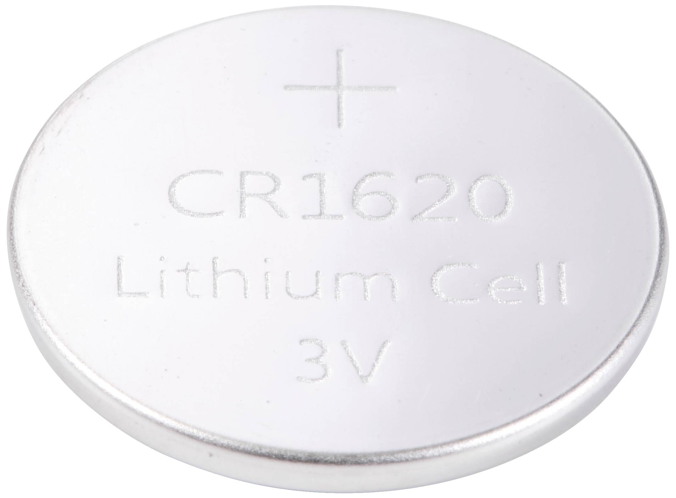 Runde Lithium-Knopfzelle, Aufschrift 'CR1620 Lithium Cell 3V'.