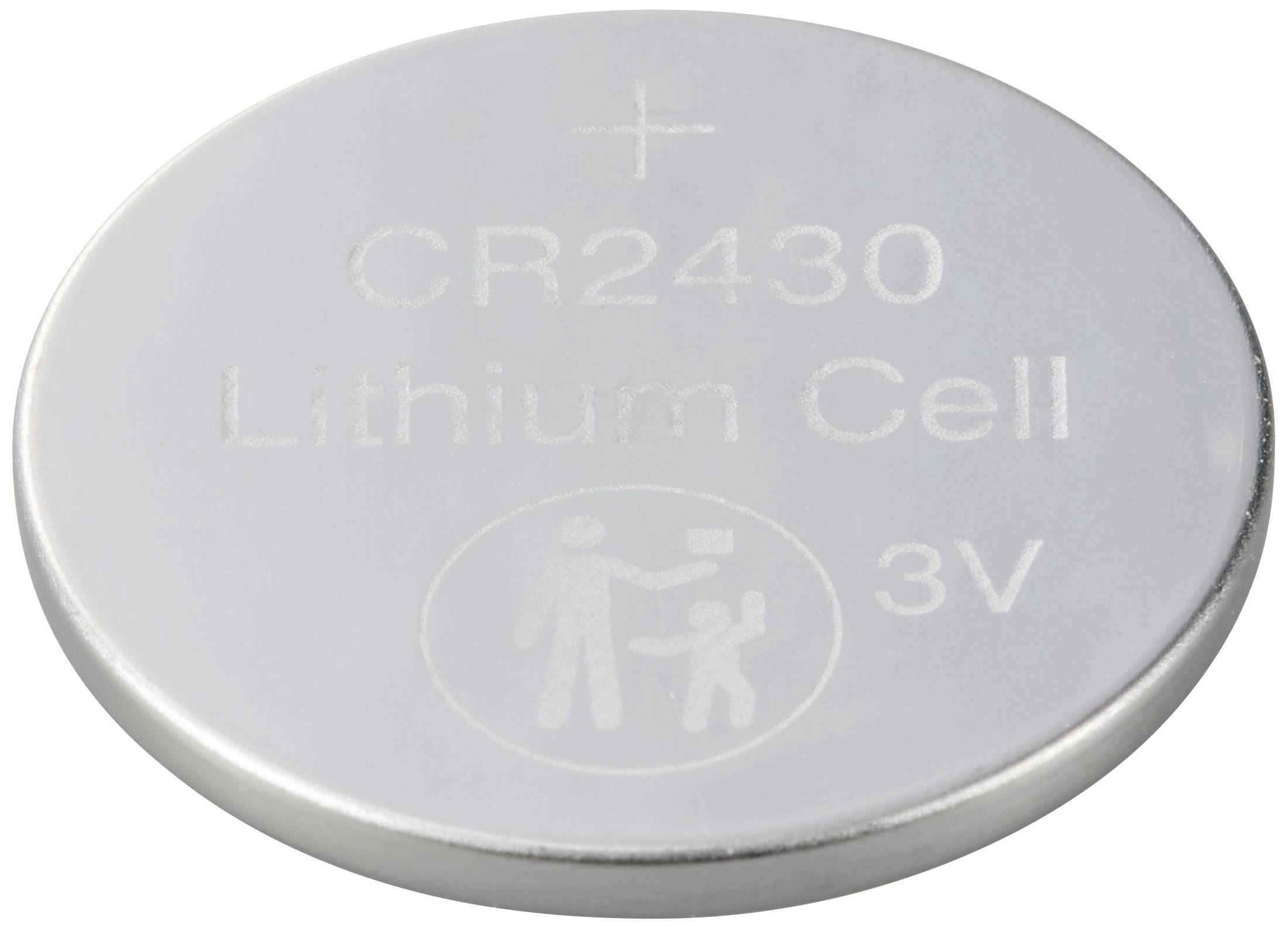 Eine flache, runde CR2430 Lithium-Knopfzelle mit der Aufschrift 'Lithium Cell 3V'.