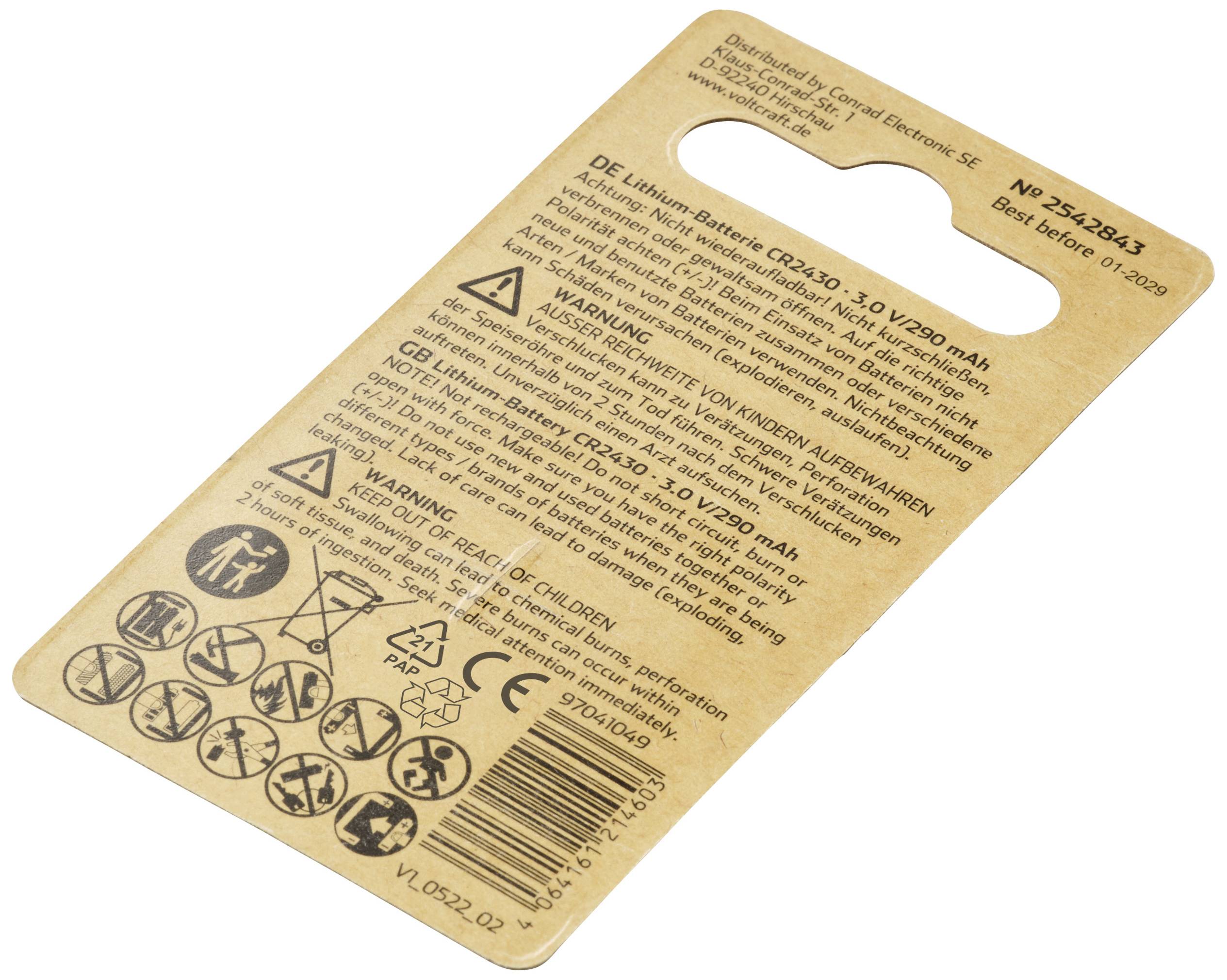 VOLTCRAFT Knopfzelle CR 2430 3V 1 St. 290 mAh Lithium LM2430