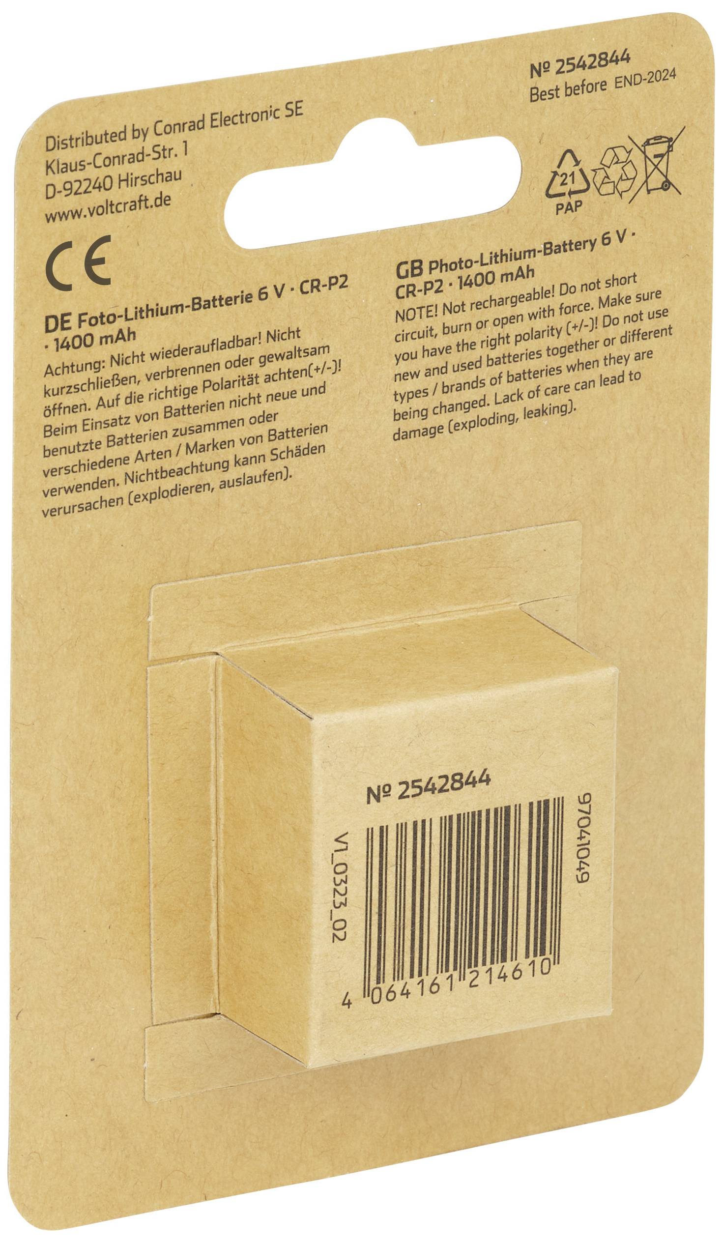 VOLTCRAFT CRP2 Fotobatterie CR-P 2 Lithium 1400 mAh 6V 1St.