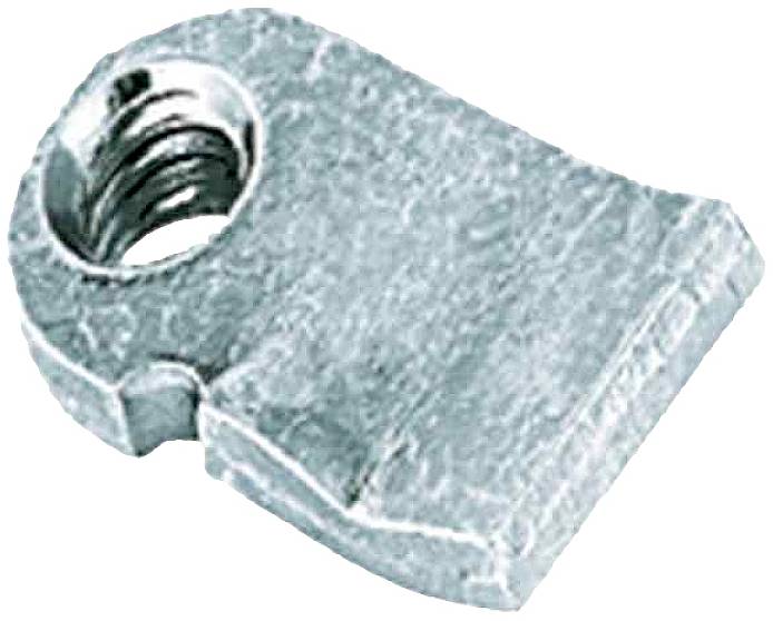 Ein strukturiertes, metallisches Objekt mit einem Loch, vermutlich ein mechanisches Bauteil.