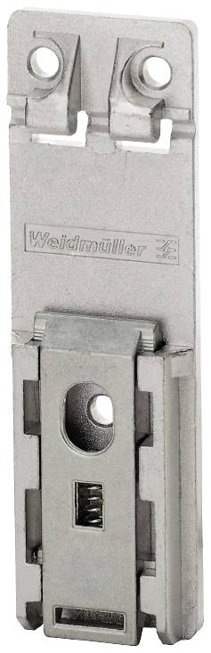 Ein Metall-Montageadapter für elektrische Komponenten, mit dem Logo von 'Weidmüller'.