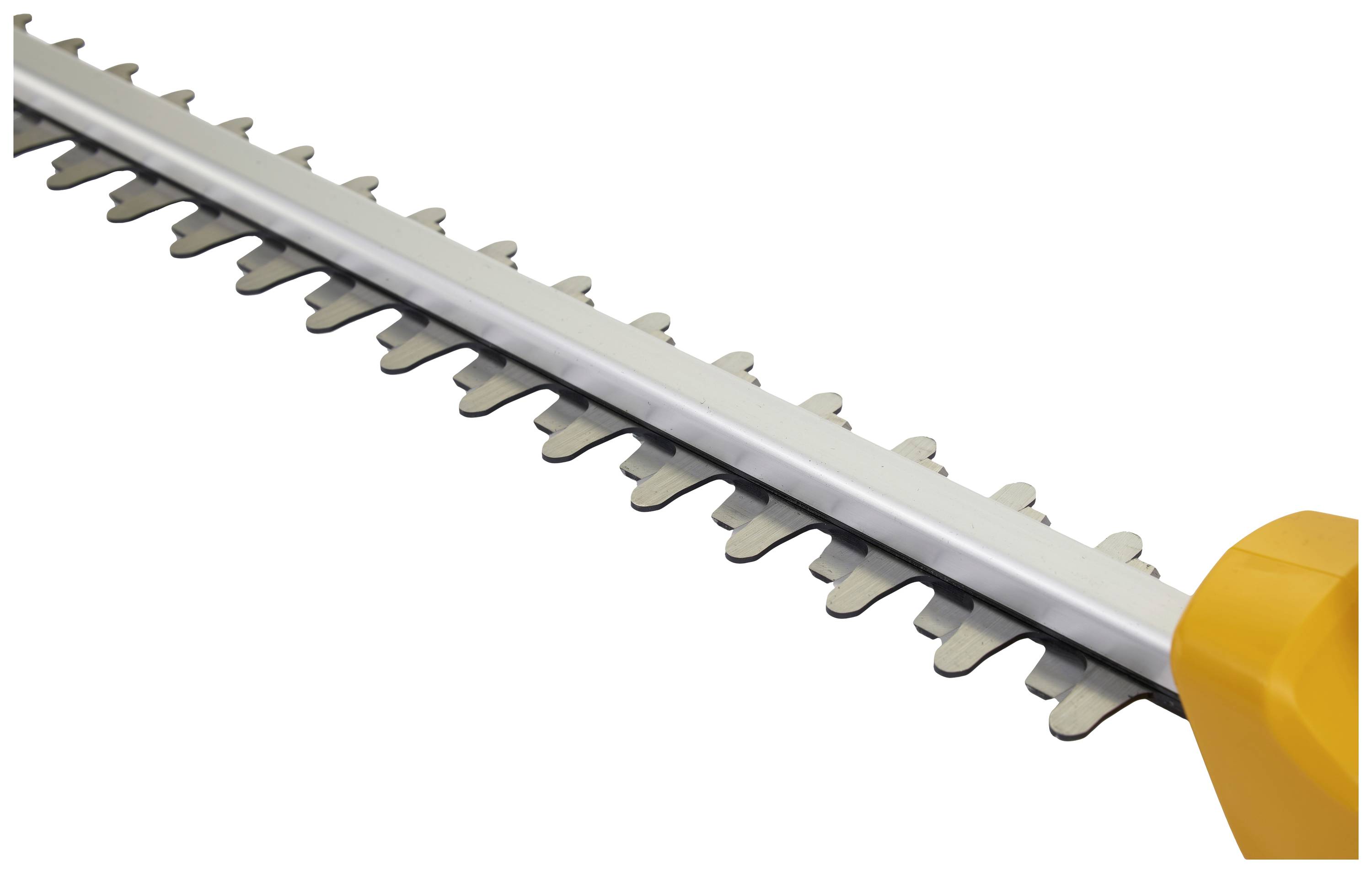 Heckenschere mit silberner Klinge und orangefarbenem Schutz. Geeignet zum Schneiden von Büschen und Sträuchern im Garten.