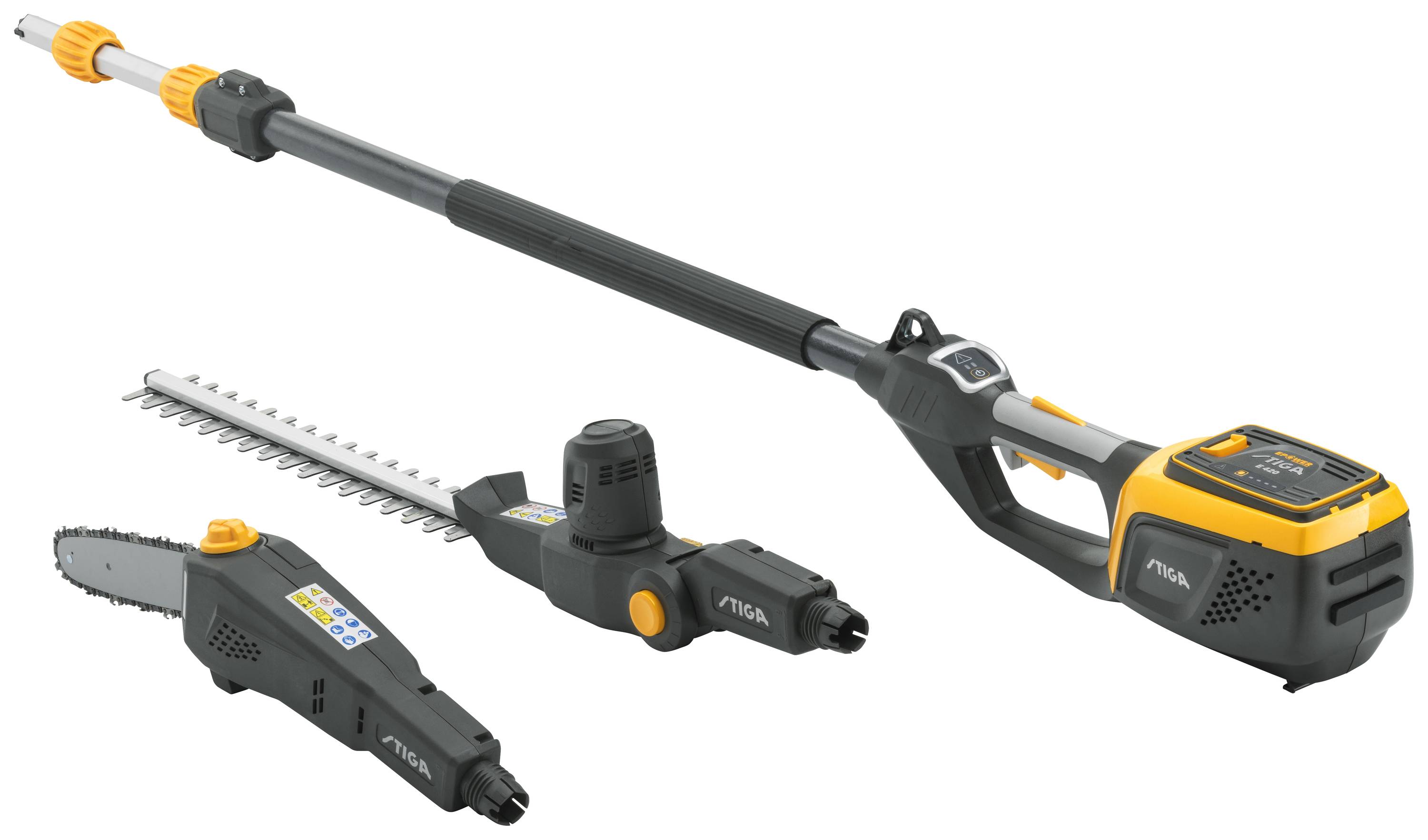 STIGA 278722108/ST3 MT 500e - Set Akku Heckenschere, Hochentaster, Teleskopstiel inkl. Akku, inkl. Ladegerät 350 W 48 V Li-Ion