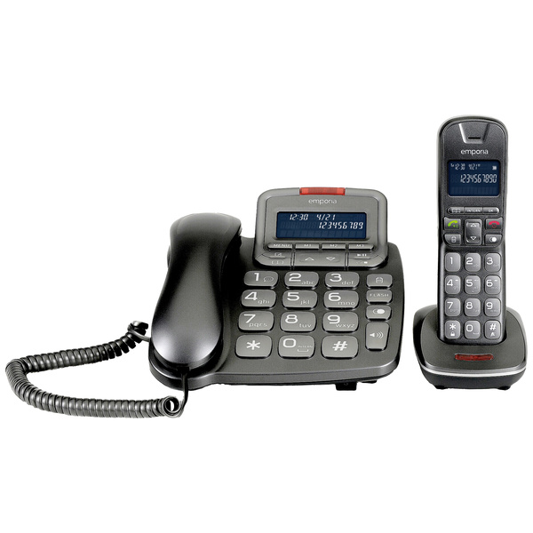 Emporia TH-21ABB Schnurloses Telefon analog Anrufbeantworter, Freisprechen, für Hörgeräte kompatib
