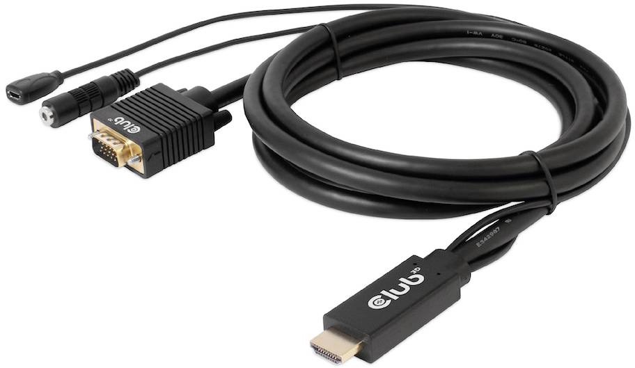 Club3D HDMI / Klinke / USB-Micro-B / VGA Adapterkabel HDMI-A Stecker, Klinke 3.5mm Buchse, USB-Micro-B Buchse, VGA 15pol. Stecker