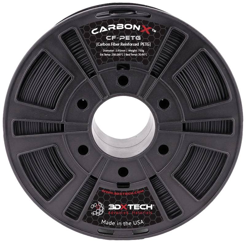 Spule mit 3D-Druckfilament 'CarbonX CF-PETG', Kohlefaserverstärktes Material, Gewicht 750g, Durchmesser 1,75mm, schwarz, von 3DXTECH.