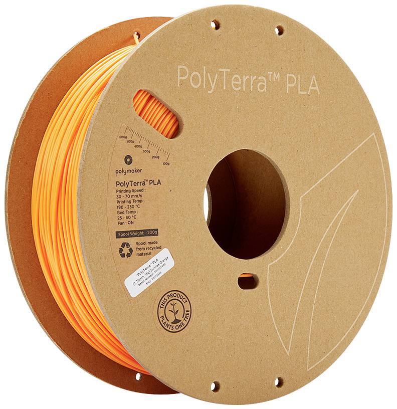 Polymaker 70848 PolyTerra PLA Filament PLA geringerer Kunststoffgehalt 1.75 mm 1000 g Orange (matt) 1 St.