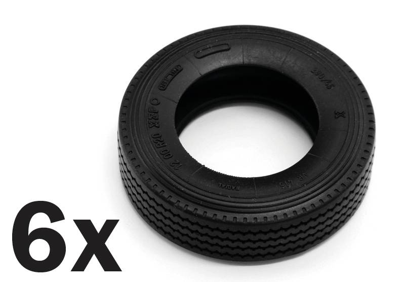 Schwarzer Gummireifen mit feiner Rillenstruktur. Unten links steht '6x'.