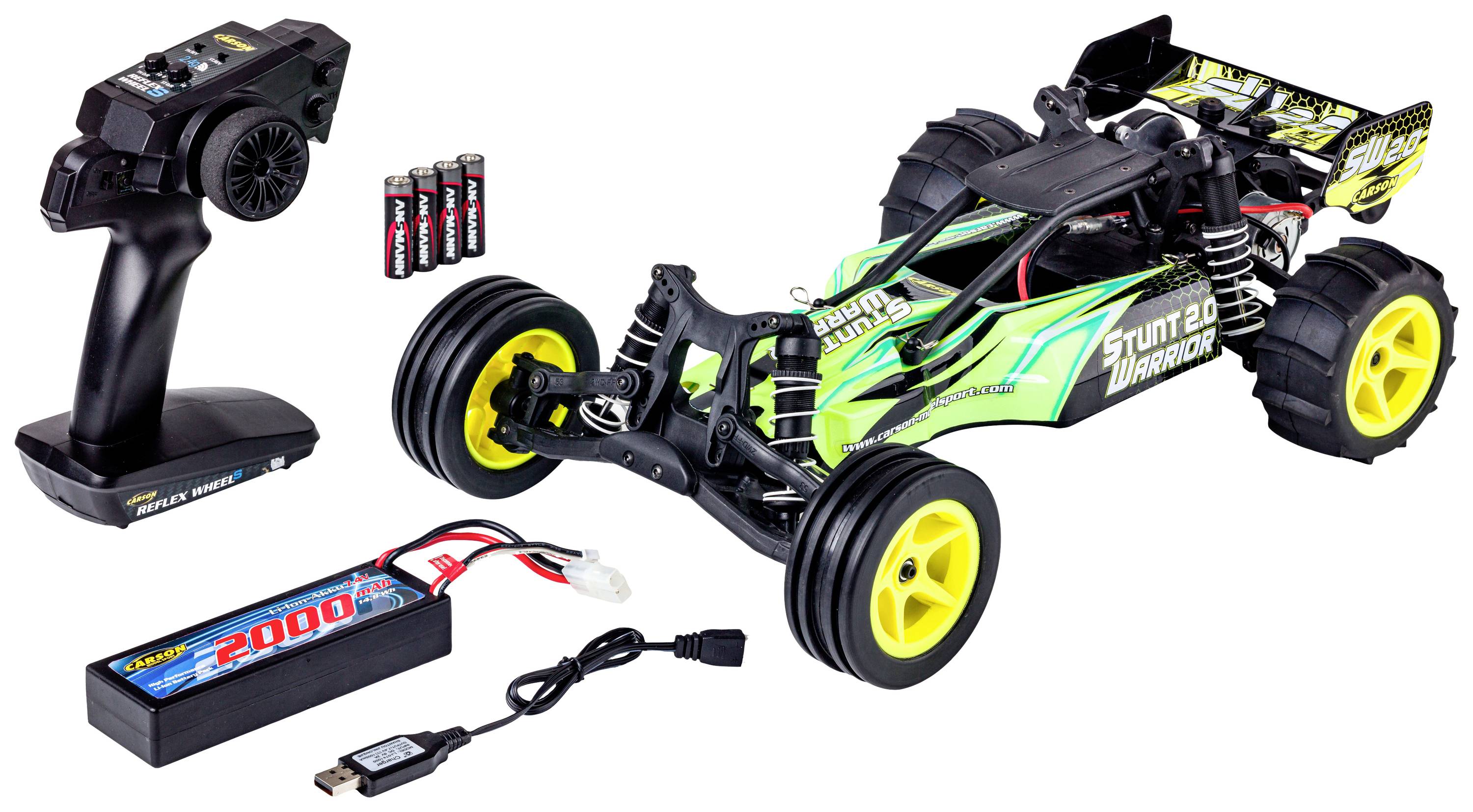Carson RC Sport Stunt Warrior 2.0 Brushless 1:10 RC Modellauto Elektro Buggy Heckantrieb (2WD) RtR 2,4GHz