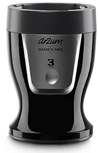 Schwarzer Arzum Standmixer mit Aufschrift 'Shake'N Take' für schnelle Zubereitung von Getränken und Smoothies.