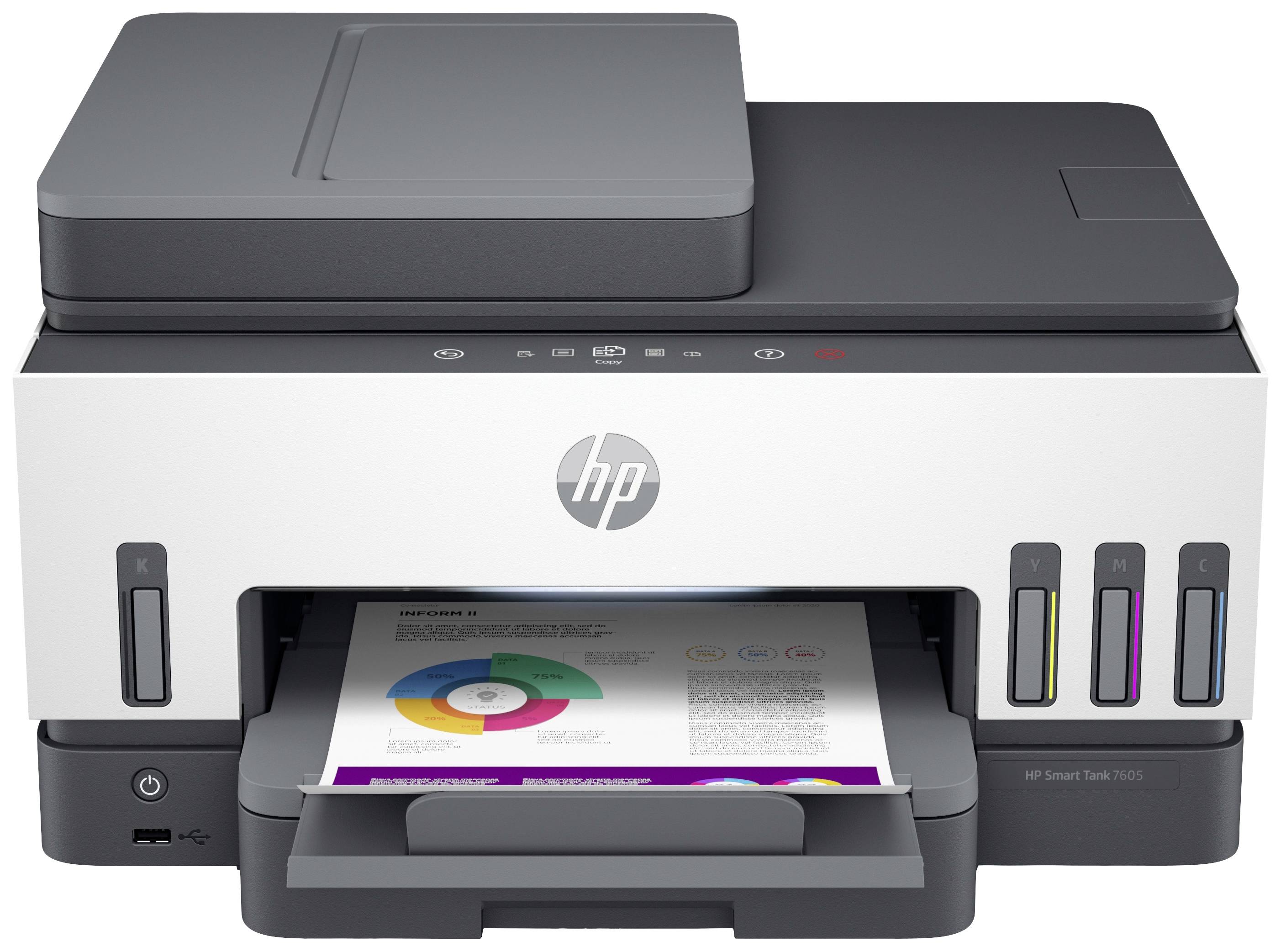 HP Smart Tank 7605 All-in-One Multifunktionsdrucker Tintenstrahl Farbe A4 Drucker, Scanner, Kopierer, Fax Tintentank-System, Duplex, WLAN, LAN, ADF