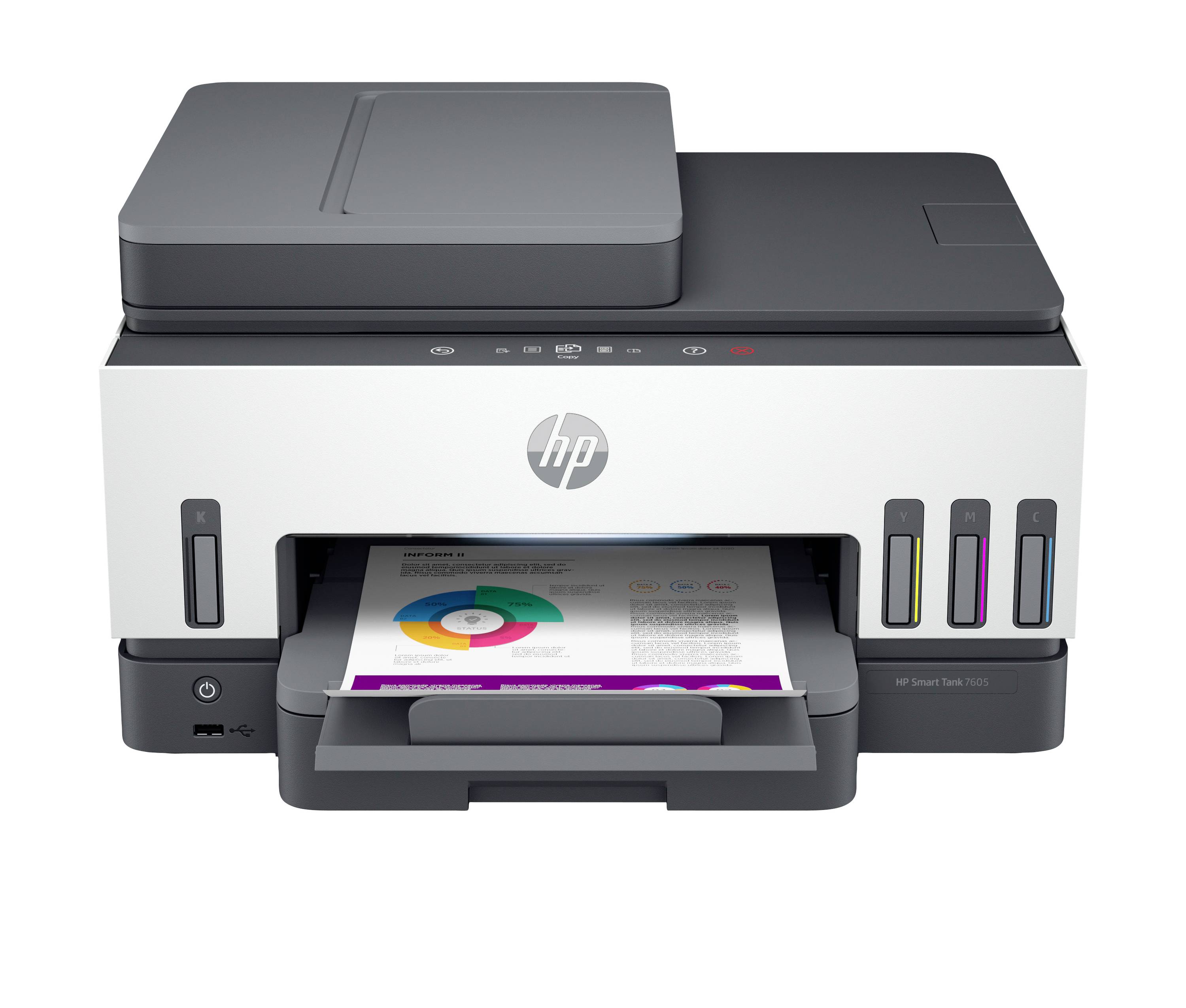 HP Smart Tank 7605 All-in-One Multifunktionsdrucker Tintenstrahl Farbe A4 Drucker, Scanner, Kopierer, Fax Tintentank-System, Duplex, WLAN, LAN, ADF