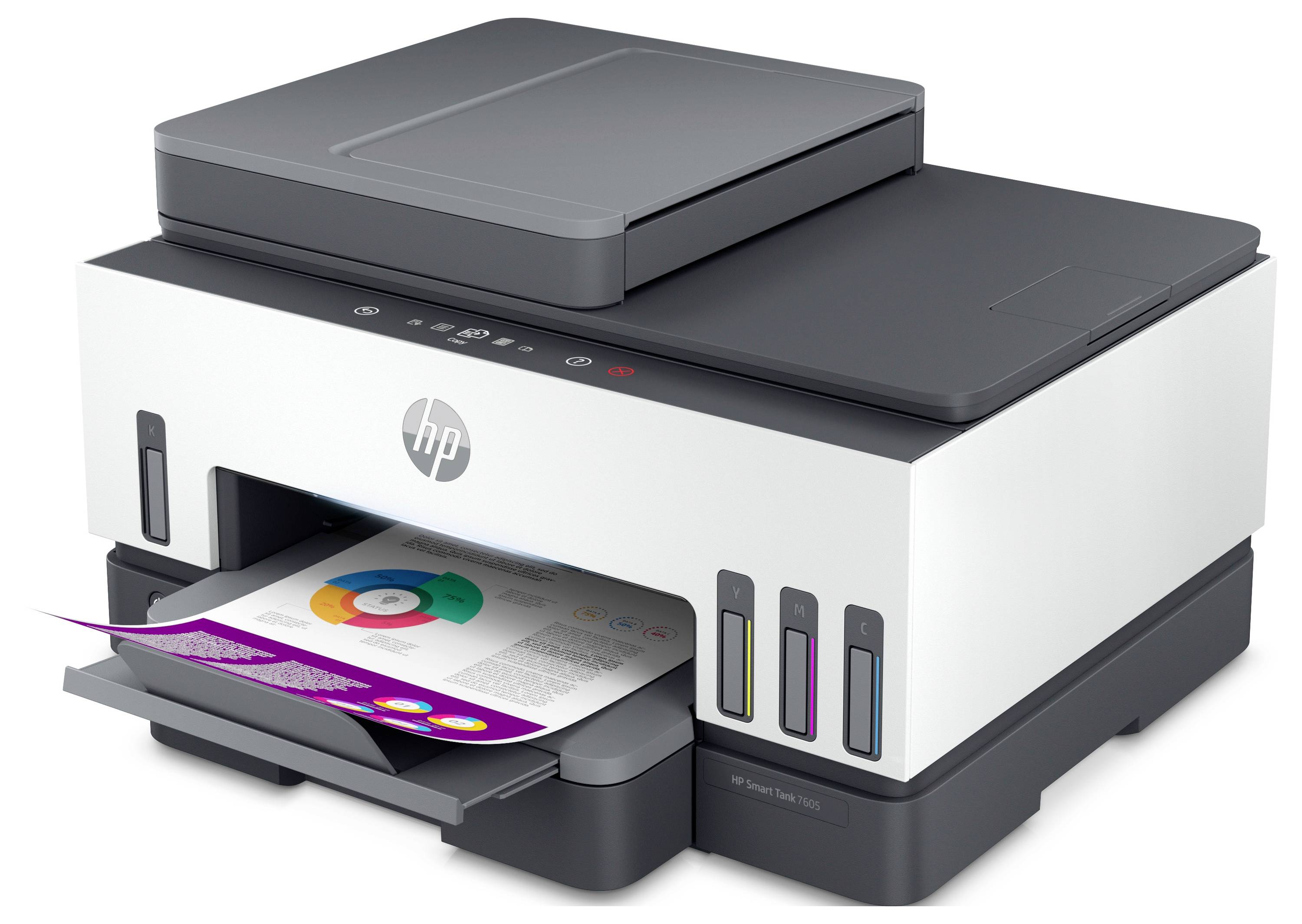 HP Smart Tank 7605 All-in-One Multifunktionsdrucker Tintenstrahl Farbe A4 Drucker, Scanner, Kopierer, Fax Tintentank-System, Duplex, WLAN, LAN, ADF