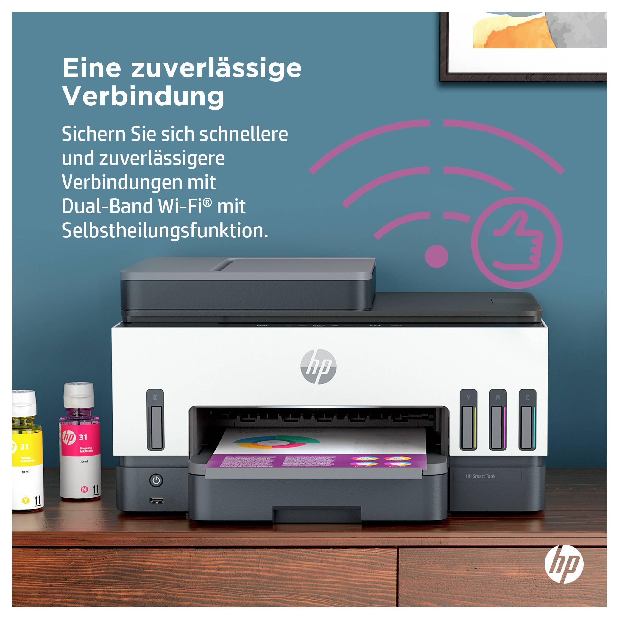 HP Smart Tank 7605 All-in-One Multifunktionsdrucker Tintenstrahl Farbe A4 Drucker, Scanner, Kopierer, Fax Tintentank-System, Duplex, WLAN, LAN, ADF