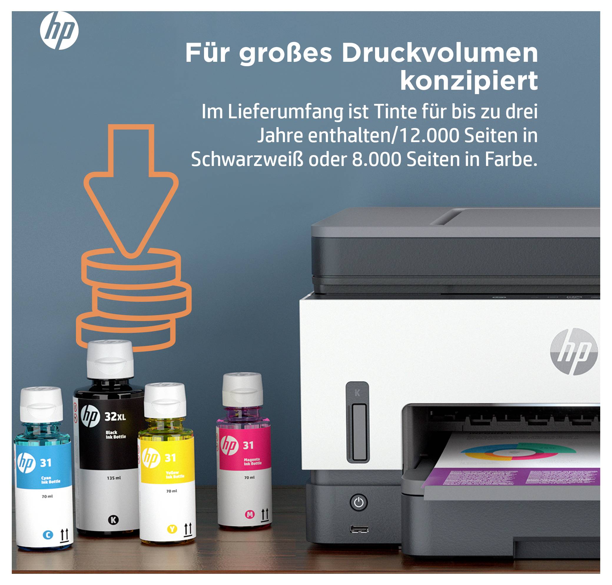 HP Smart Tank 7605 All-in-One Multifunktionsdrucker Tintenstrahl Farbe A4 Drucker, Scanner, Kopierer, Fax Tintentank-System, Duplex, WLAN, LAN, ADF