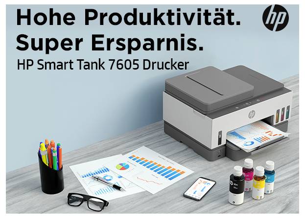 HP Smart Tank 7605 All-in-One Multifunktionsdrucker Tintenstrahl Farbe A4 Drucker, Scanner, Kopierer, Fax Tintentank-System, Duplex, WLAN, LAN, ADF