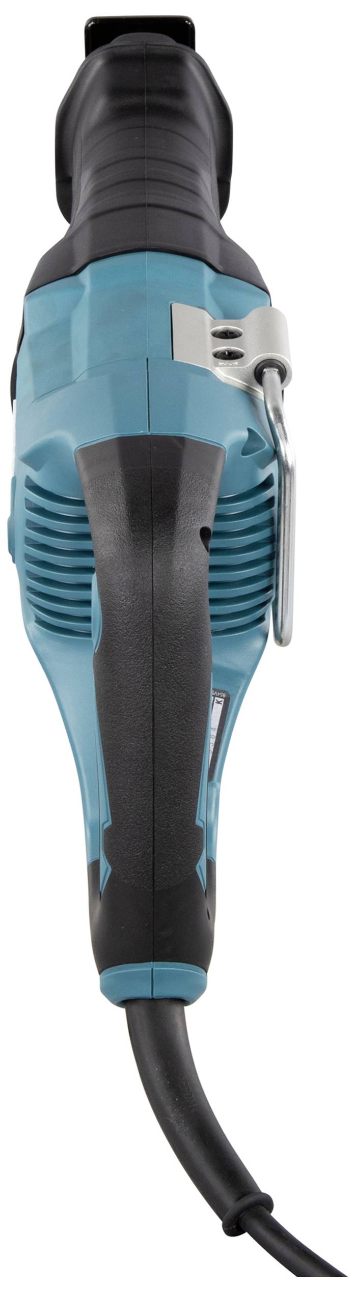 Ein blau-schwarzes Elektrohandwerkzeug mit Netzkabel, das aussieht wie ein Winkelschleifer.