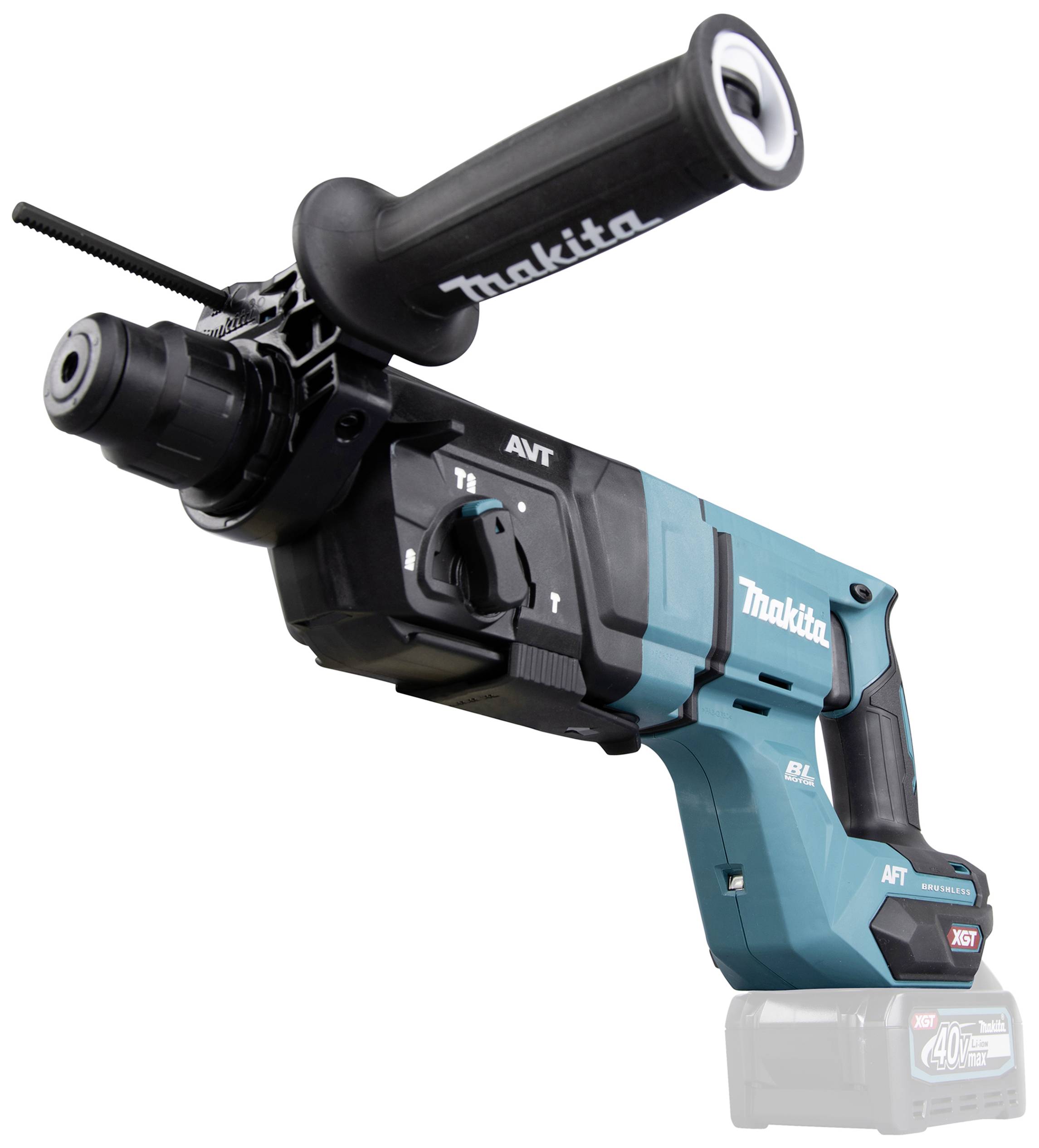 Bohrmaschine von Makita mit Griff oben und blauem Gehäuse, geeignet für Bauarbeiten oder Heimwerkerprojekte.