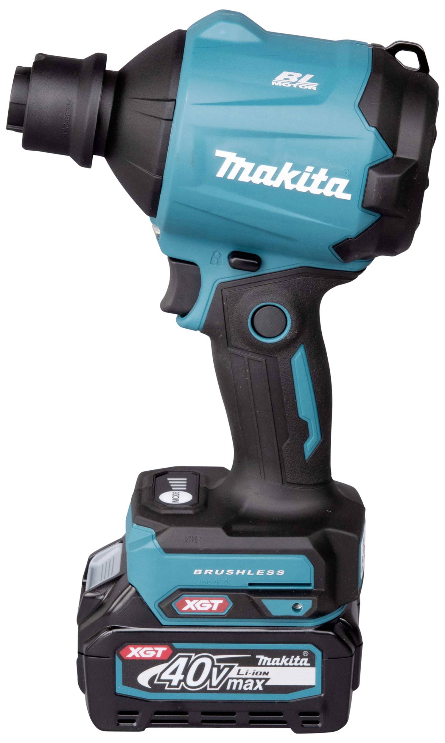 Ein kabelloser, blau-schwarzer Makita-Schlagschrauber mit 40V-Akku. Ideal für Baustellen- und Heimwerkerarbeiten.