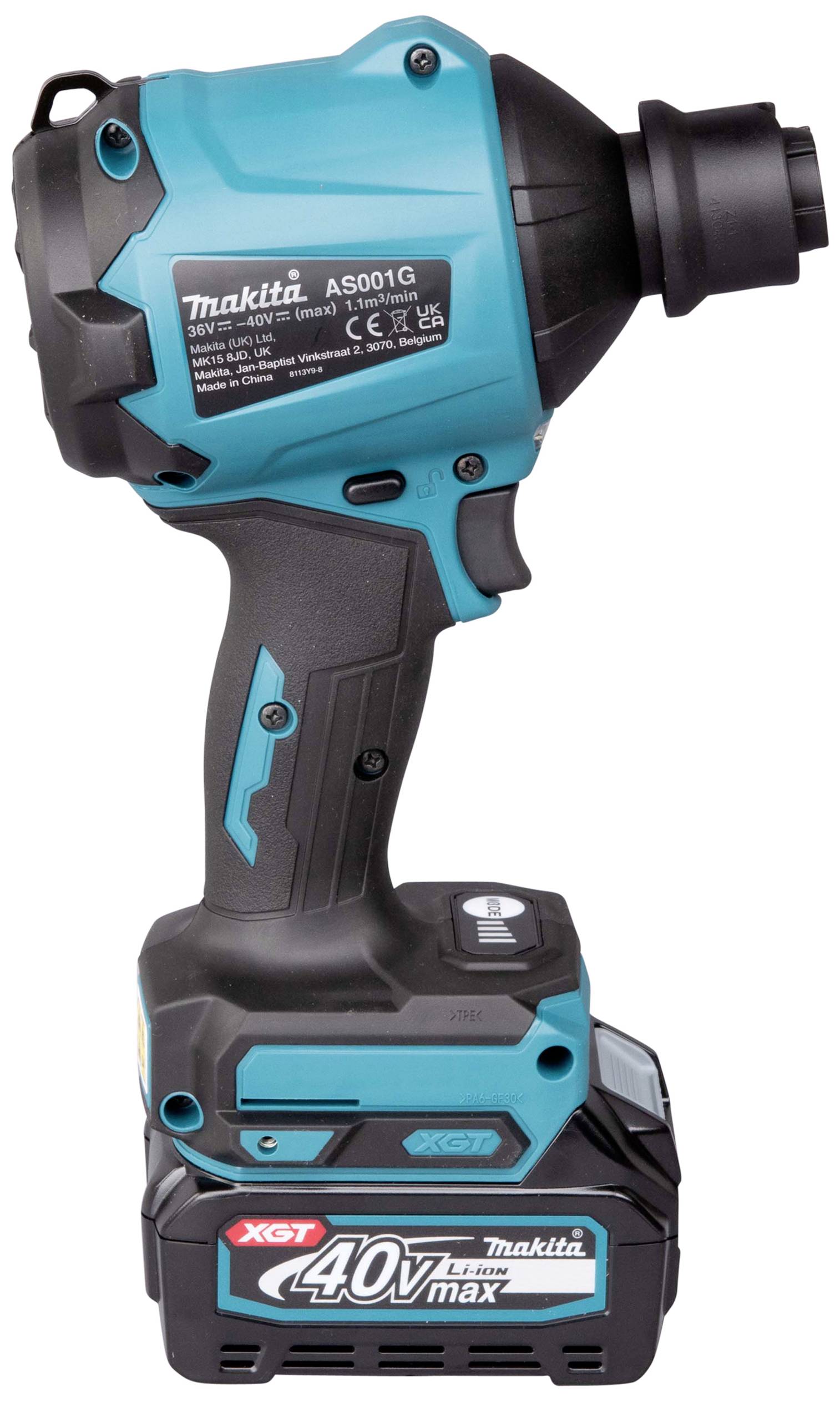 Makita AS001GA102 Akku-Gebläse Luftdurchsatz 1.1 m³/min Luftgeschwindigkeit 200 m/s Li-Ion 40V 2.0Ah inkl. Akku, inkl. Ladegerät