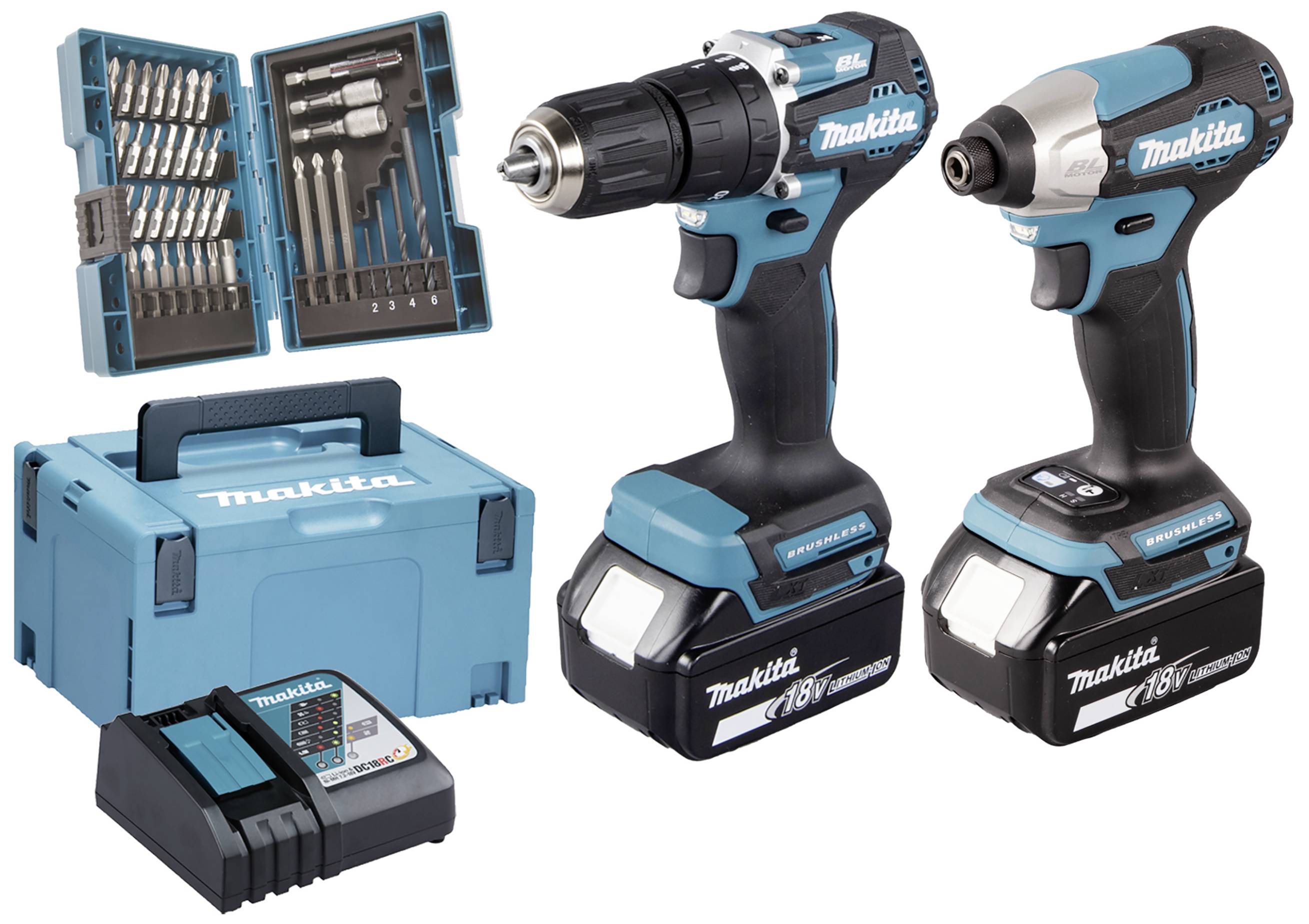 Makita DLX2414JX4 Akku-Schlagbohrschrauber, Akku-Schlagschrauber 18 V Anzahl mitgelieferte Akkus 2 Li-Ion