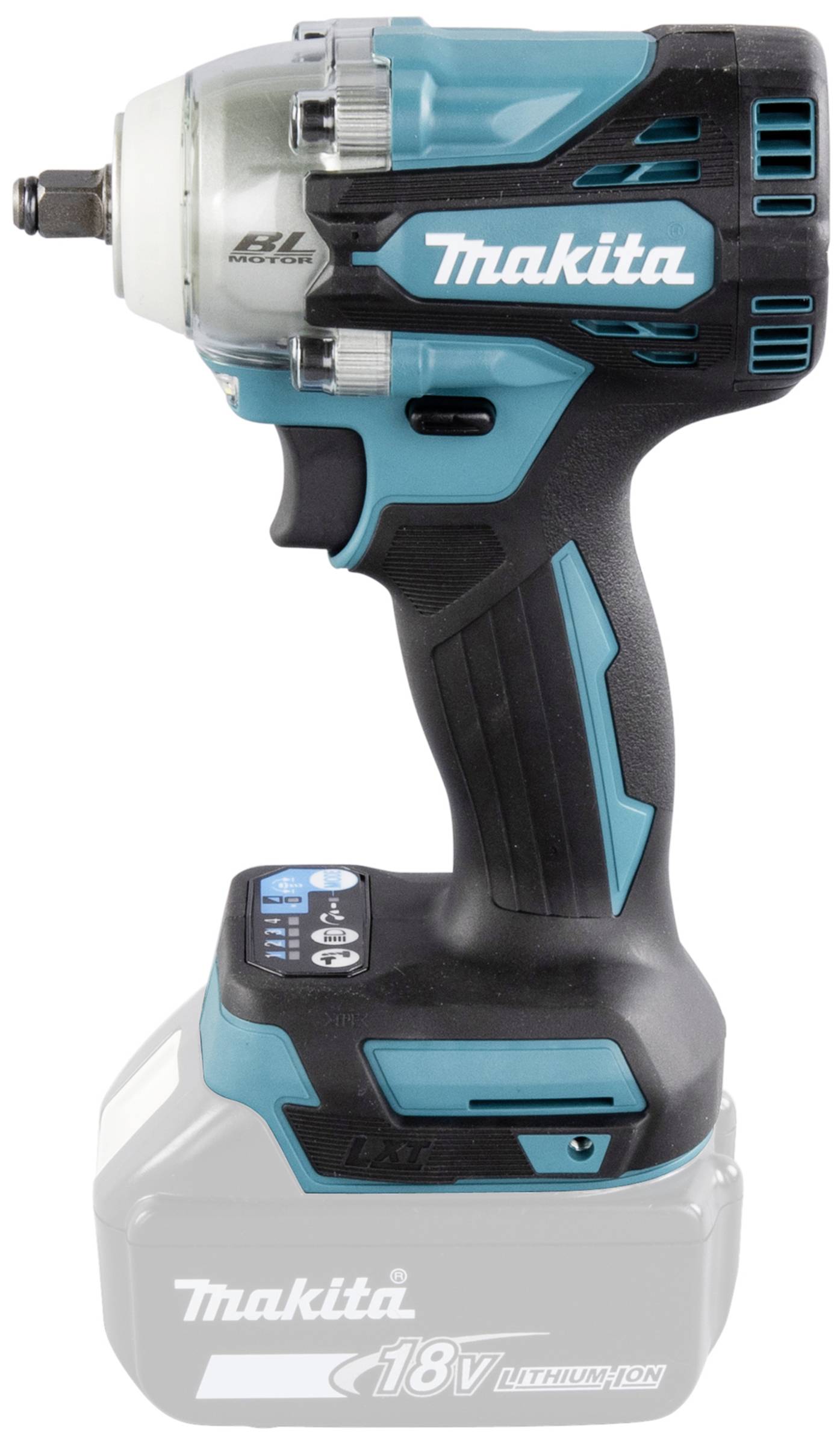 Ein kabelloser Schlagschrauber von Makita mit 18V Lithium-Ionen-Akku, geeignet für verschiedene Montage- und Reparaturarbeiten.