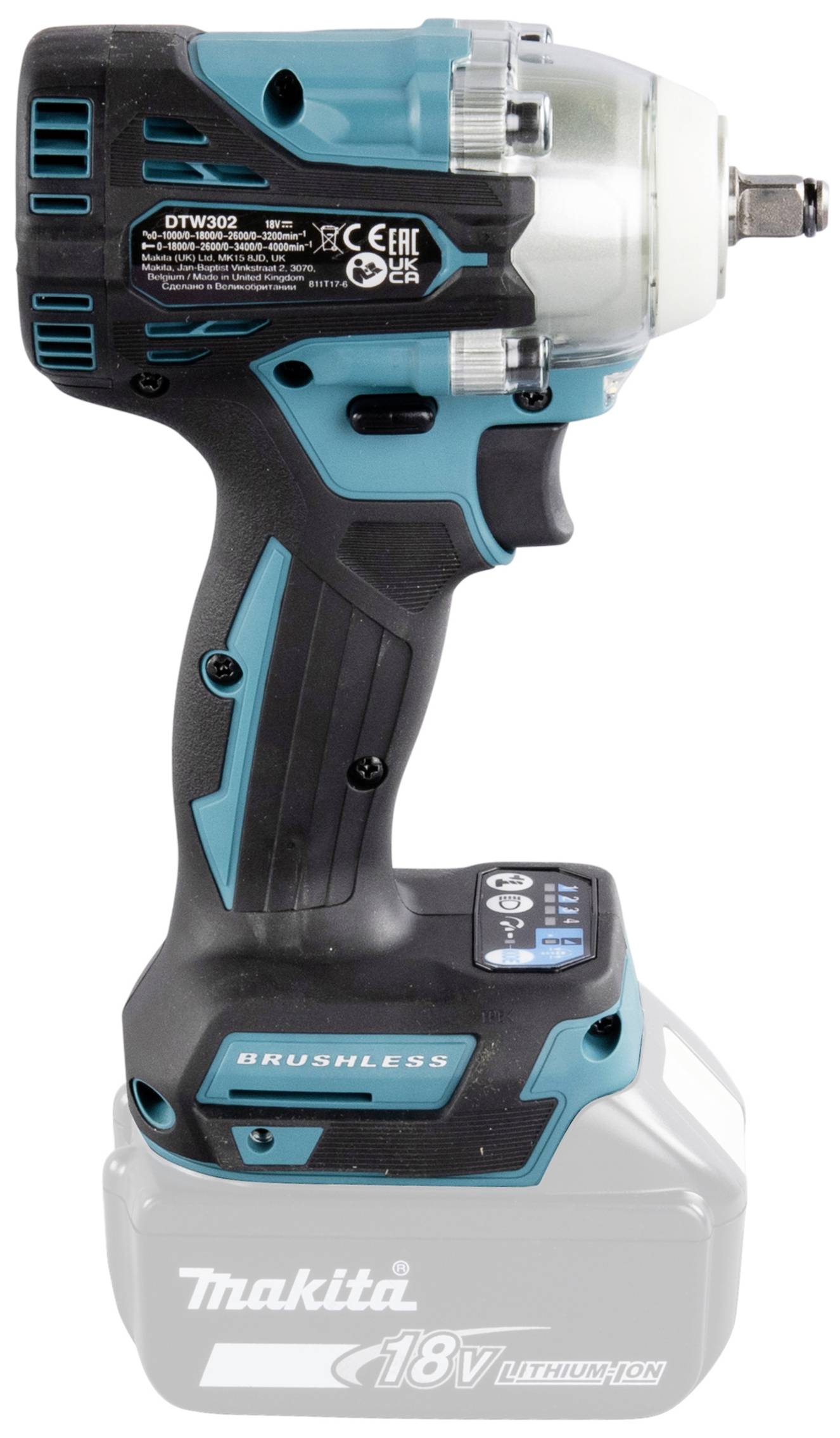 Akkuschlagschrauber mit bürstenlosem Motor, blau-schwarzes Design, kompakt und handlich.