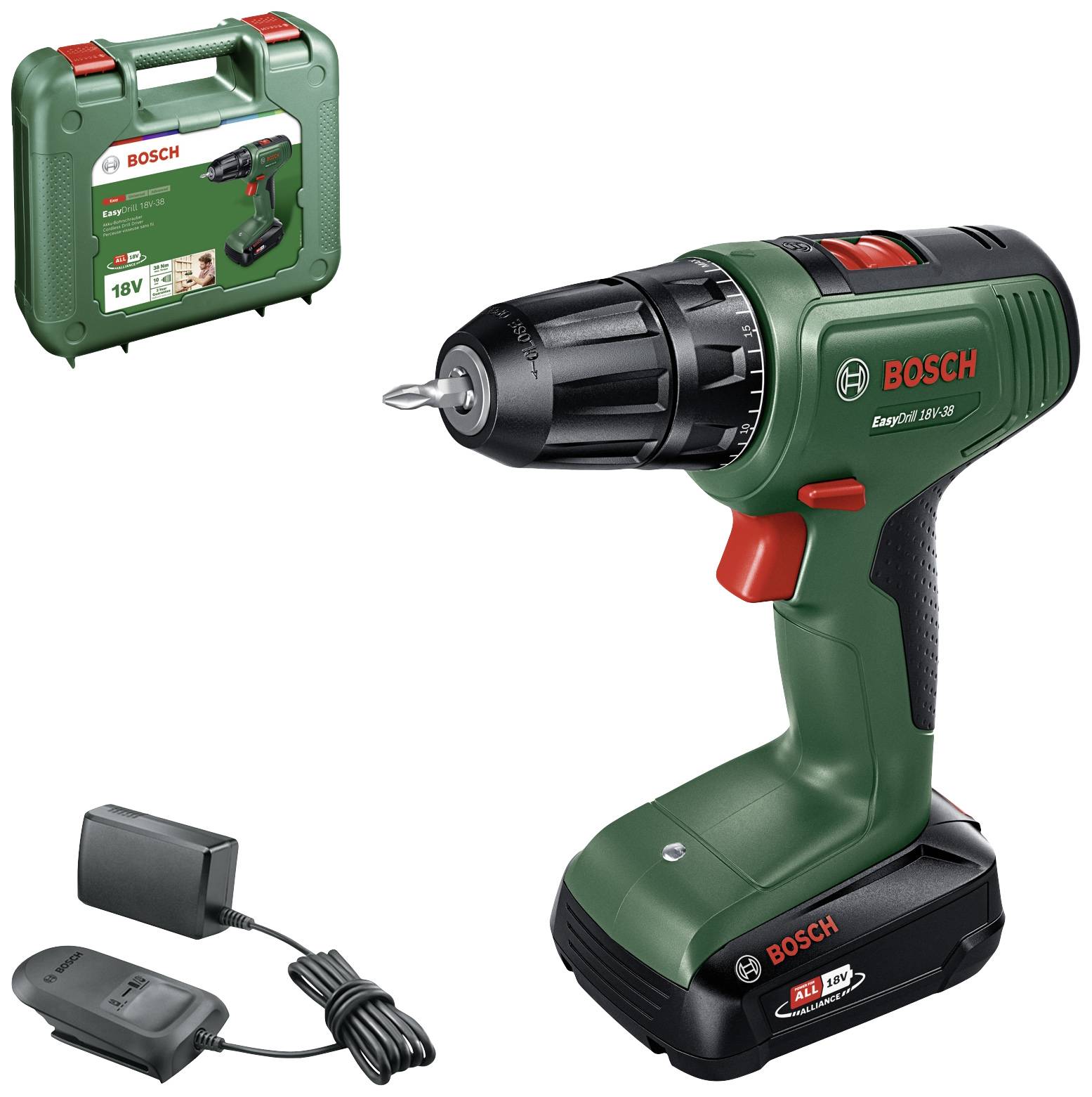 Bosch Home and Garden EasyDrill 18V-38 06039D8003 Akku-Bohrschrauber 18 V 2 Ah Li-Ion inkl. Akku, inkl. Ladegerät, inkl. Koffer