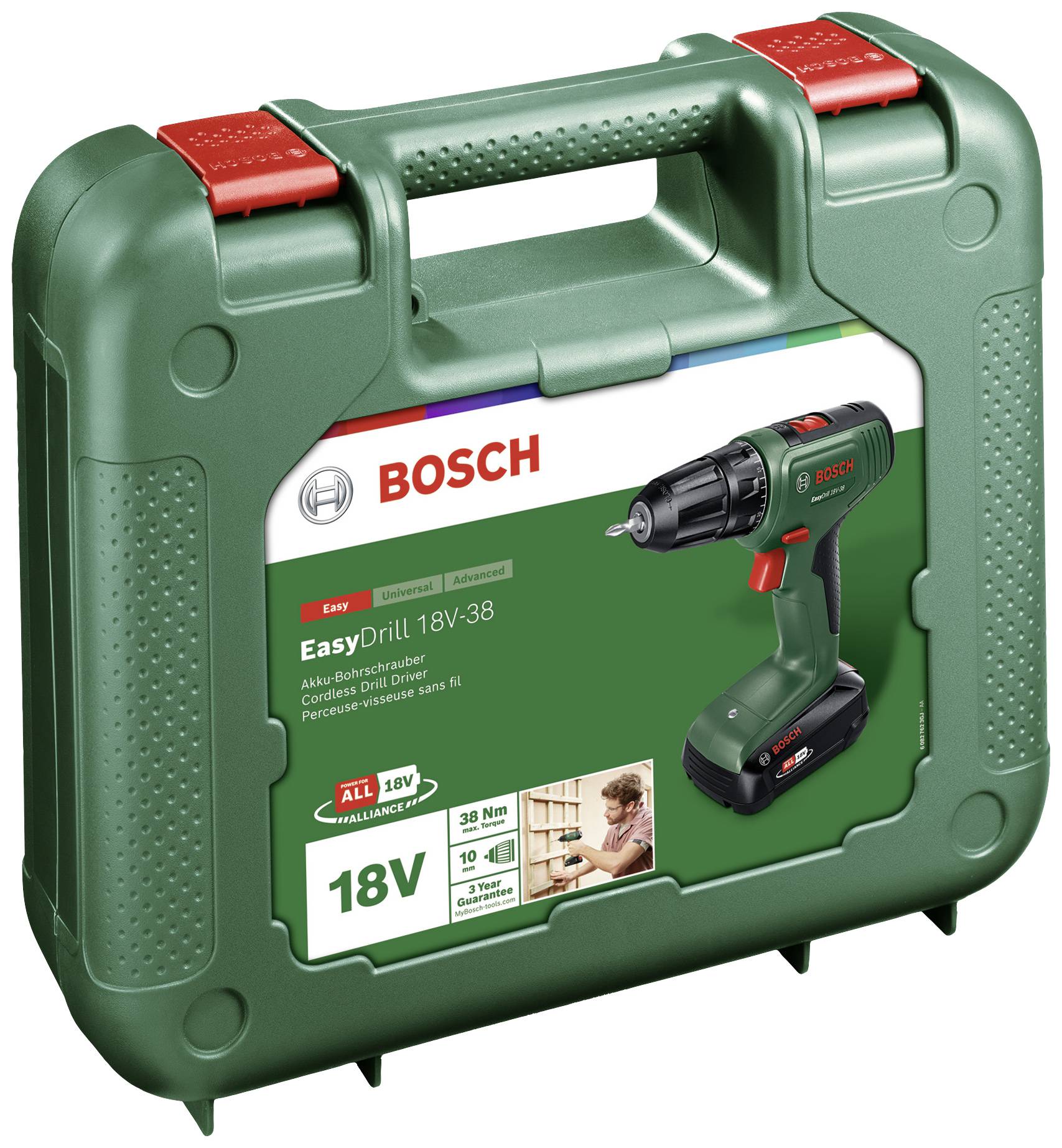 Bosch Home and Garden EasyDrill 18V-38 06039D8003 Akku-Bohrschrauber 18 V 2 Ah Li-Ion inkl. Akku, inkl. Ladegerät, inkl. Koffer