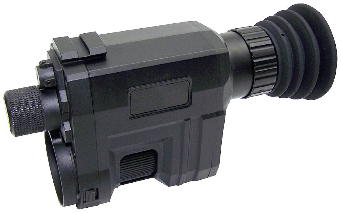 Eine schwarze, robuste Kamera mit einem großen Okular und mehreren Einstellrädern, geeignet für professionelle Foto- oder Videoaufnahmen.