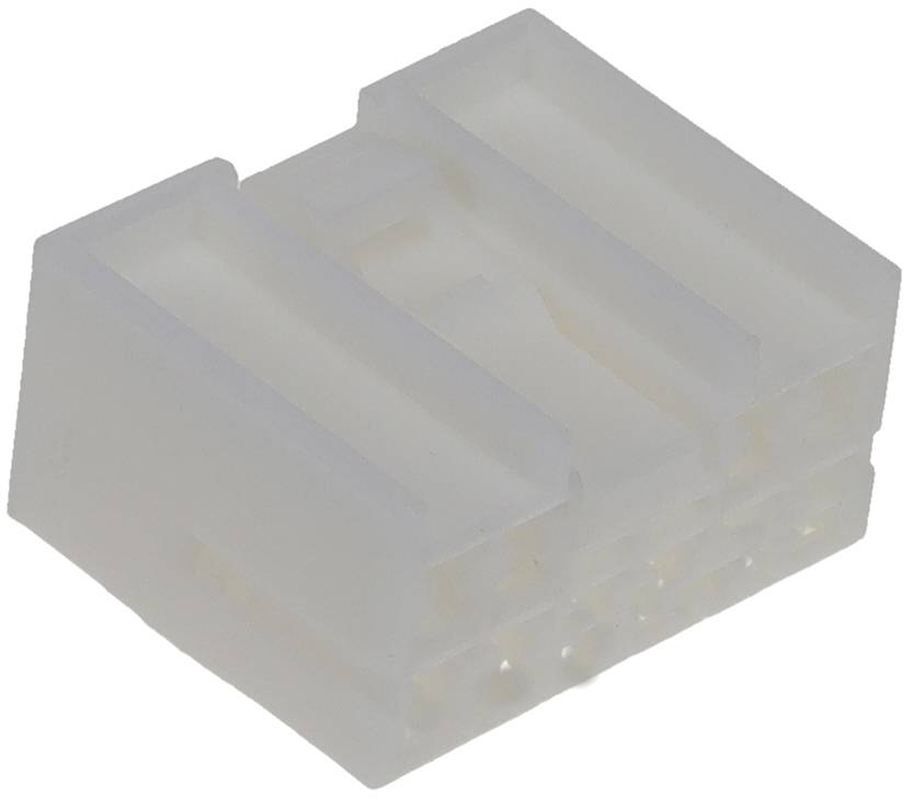 Ein weißer, dreipoliger Kunststoff-Elektrostecker mit rechteckiger Form und sichtbaren inneren Kammern.