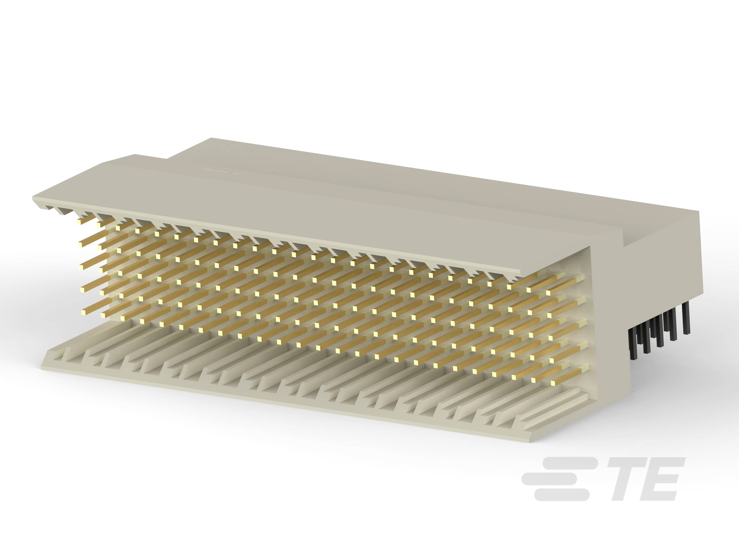 Kartensteckverbinder mit mehreren goldenen Kontaktpins in einem rechteckigen, weißen Gehäuse. Geeignet für Elektronikanschlüsse.