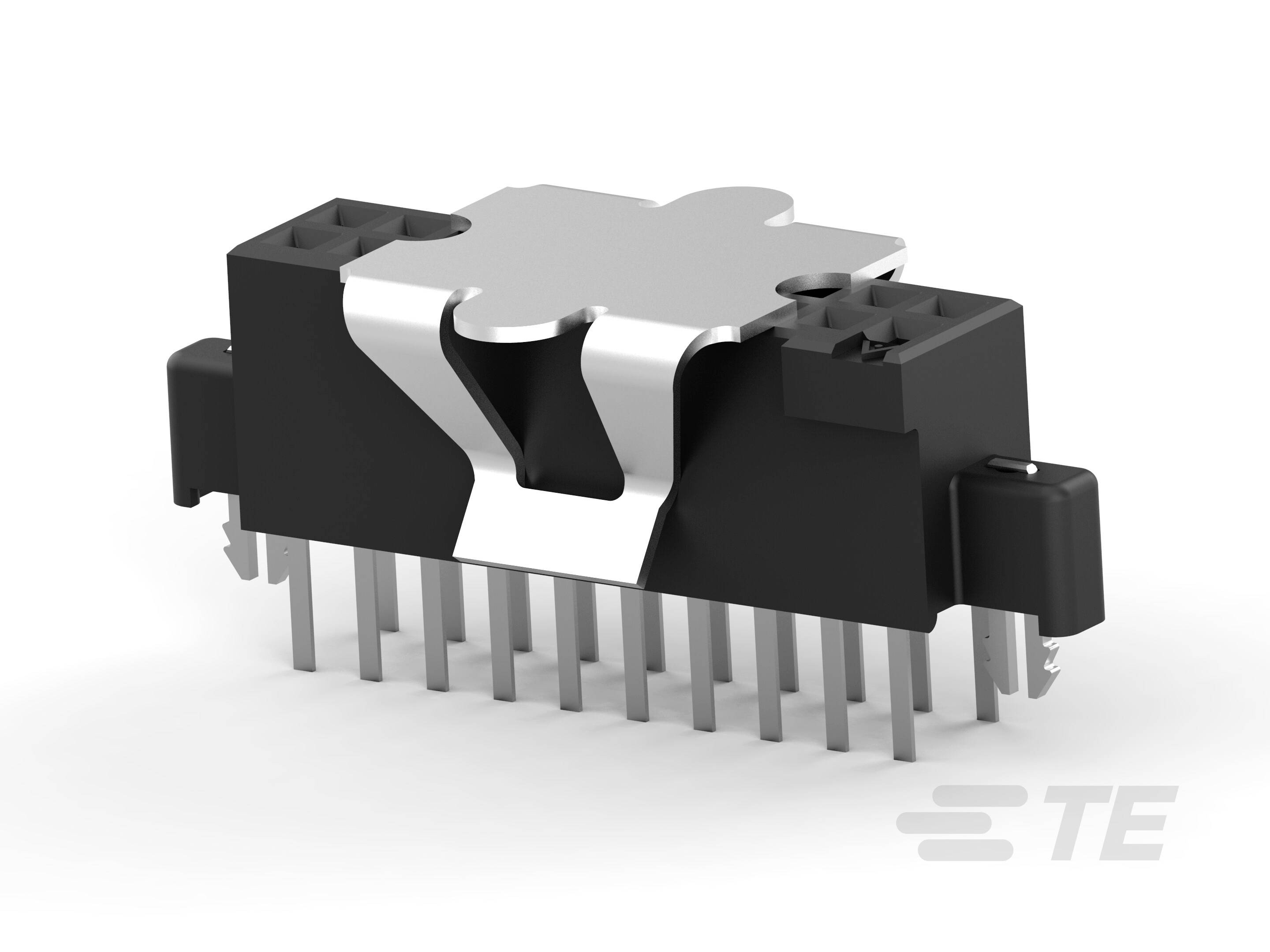 Ein elektronischer Steckverbinder mit mehreren Metallpins und einem schwarzen Kunststoffgehäuse. Geeignet für technische Anwendungen.