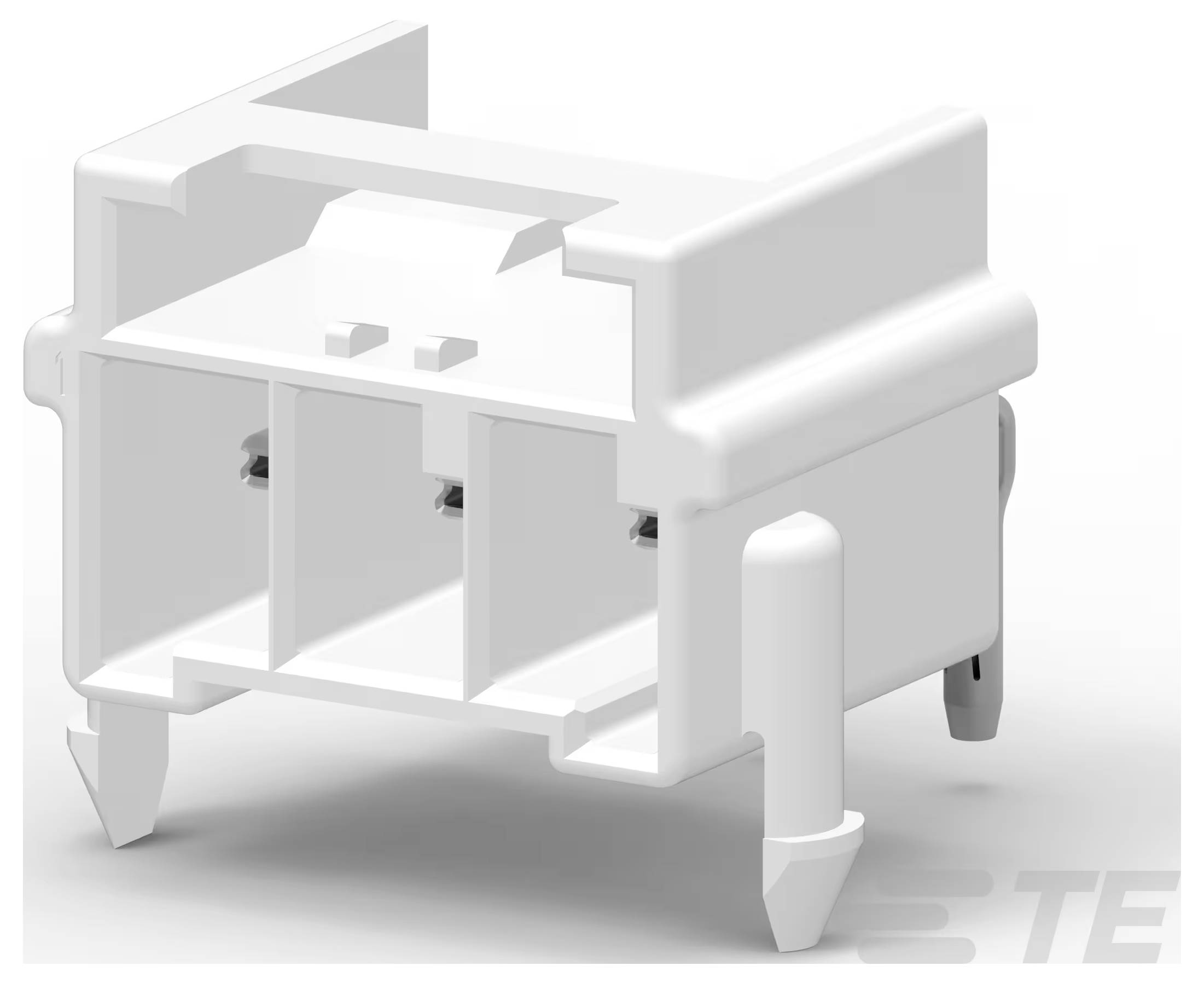 Ein schwarzer elektronischer Stecker mit mehreren Schlitzen, der zum Verbinden elektronischer Komponenten verwendet wird, unter einem Winkel vor einem einfachen Hintergrund dargestellt.