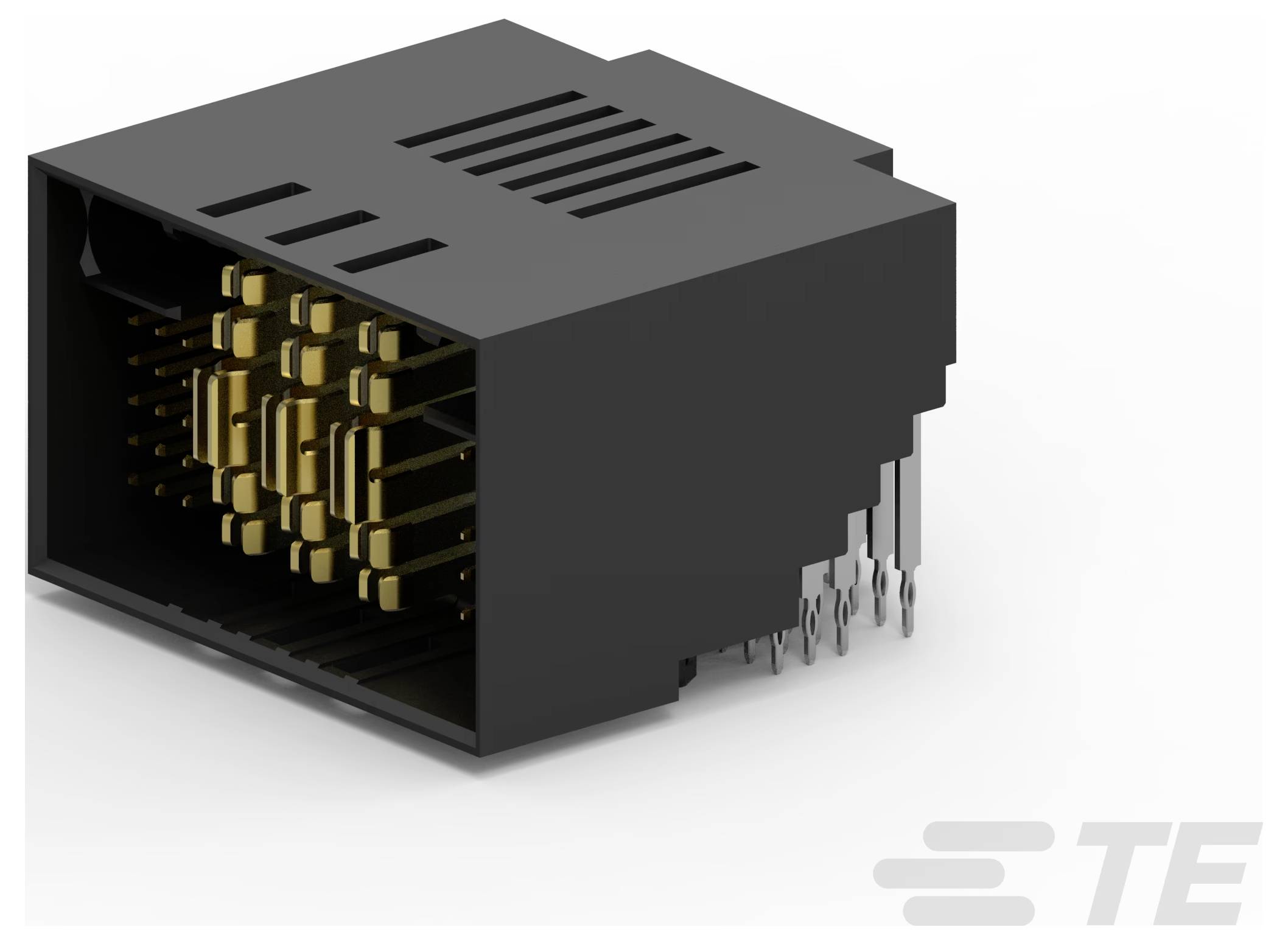 Ein schwarzer dualer Klemmenblock mit zwei Metallschraubenklemmen für elektrische Verbindungen.