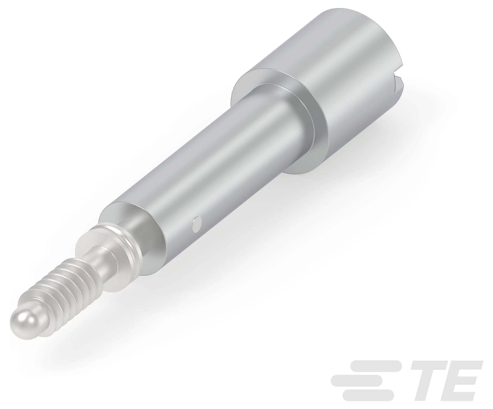 Eine metallische rechteckige elektronische Komponente mit vier Schraubenklemmen, mit einem beschrifteten Aufkleber, der Spezifikationen und den Markennamen 