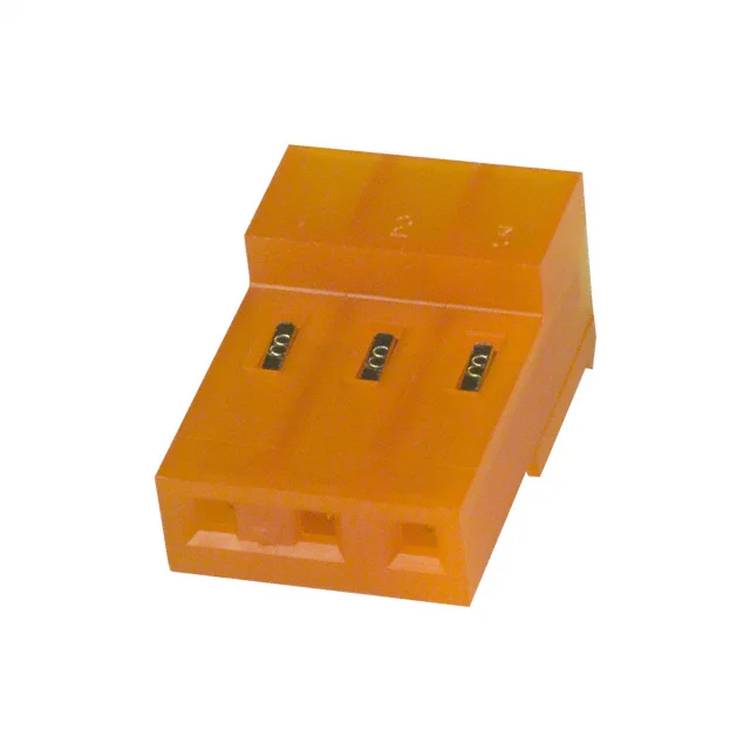 Ein orangefarbiger Klemmblock mit drei Anschlussplätzen, der zum Befestigen von elektrischen Drähten und zur Gewährleistung der Konnektivität in Schaltkreisen verwendet wird.