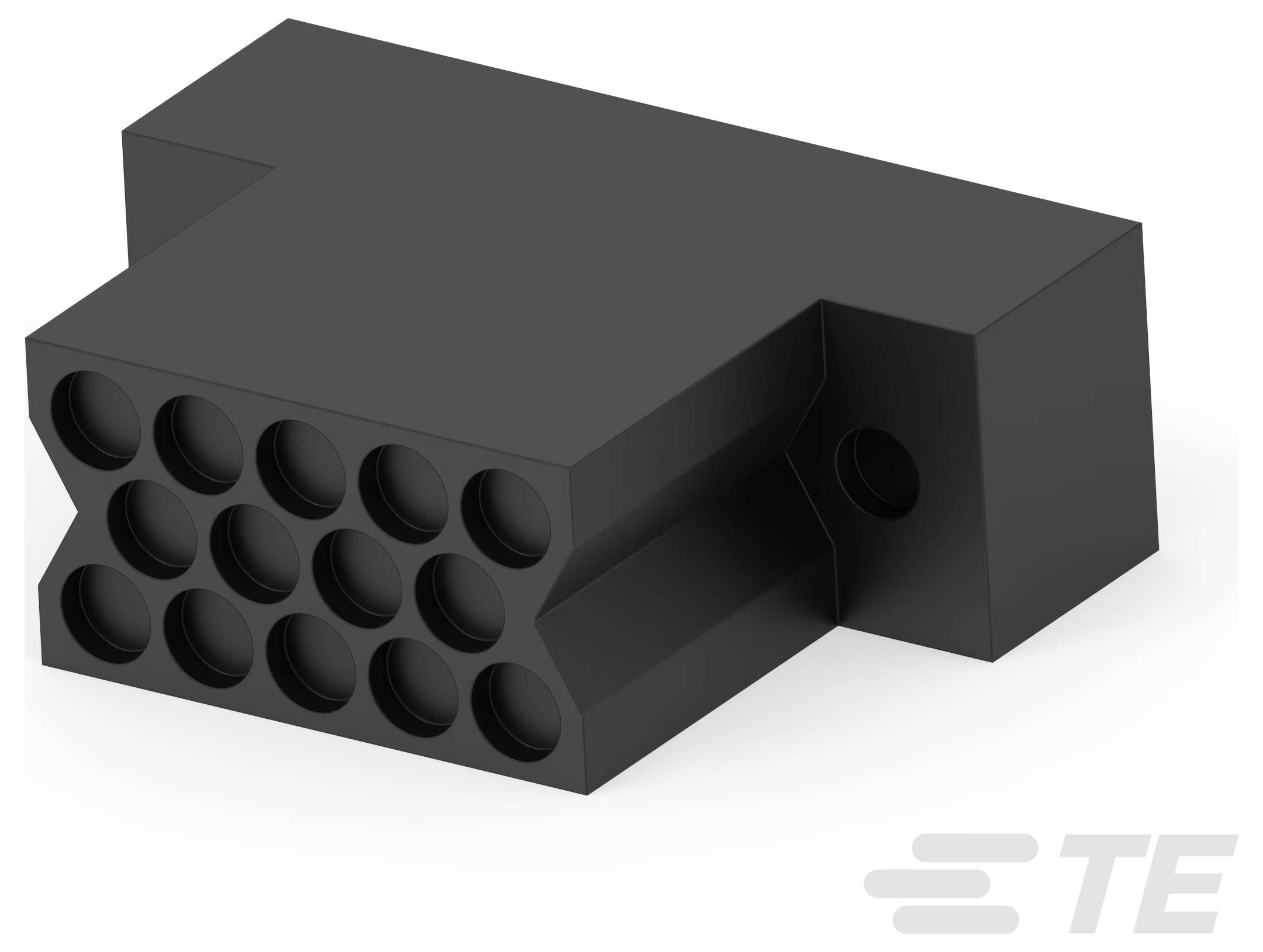 TE Connectivity 13-poliger Draht-zu-Draht-Steckergehäuse in Schwarz. T-förmiges Design mit mehreren sichtbaren kreisförmigen Buchsen.